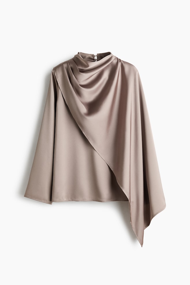 Shawl-detail satin blouse - Dusty mole/Black - 1
