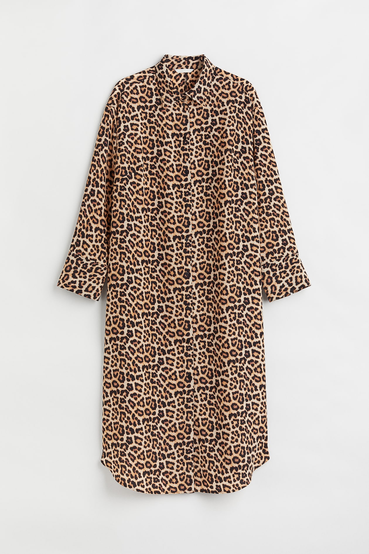 H&M+ Shirt Dress - Long sleeve - Midi - Light beige/leopard print ...