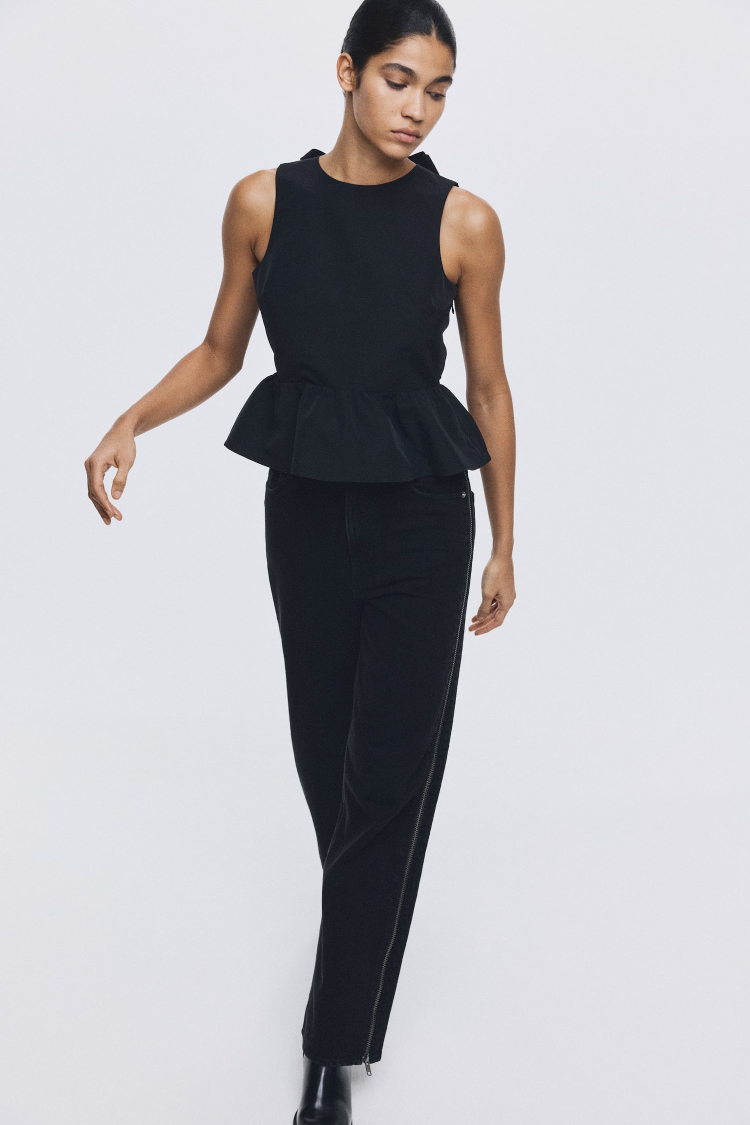 Tie-detail peplum top - Black/Red/Dark red - 6