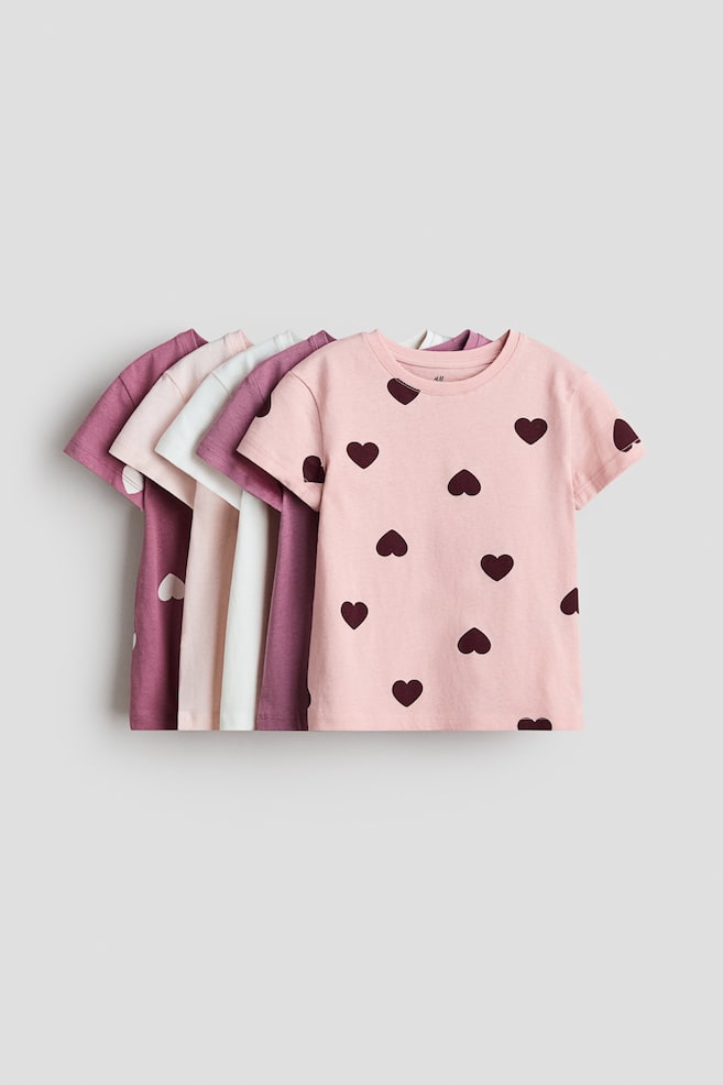 5er-Pack T-Shirts - Hellrosa/Herzen/Hellrosa/Hellgrün/Gelb/Dunkelgrau/Leopardenmuster/Lila/Beige/Grün/Rosa/Weiß/Beige/Rosa/Weiß/Hellrosa/Herzen/Hellrosa/Kirschen/Hellrosa/Kirschen/Helllila/Hellgrün/Weiß/Polka Dots - 1