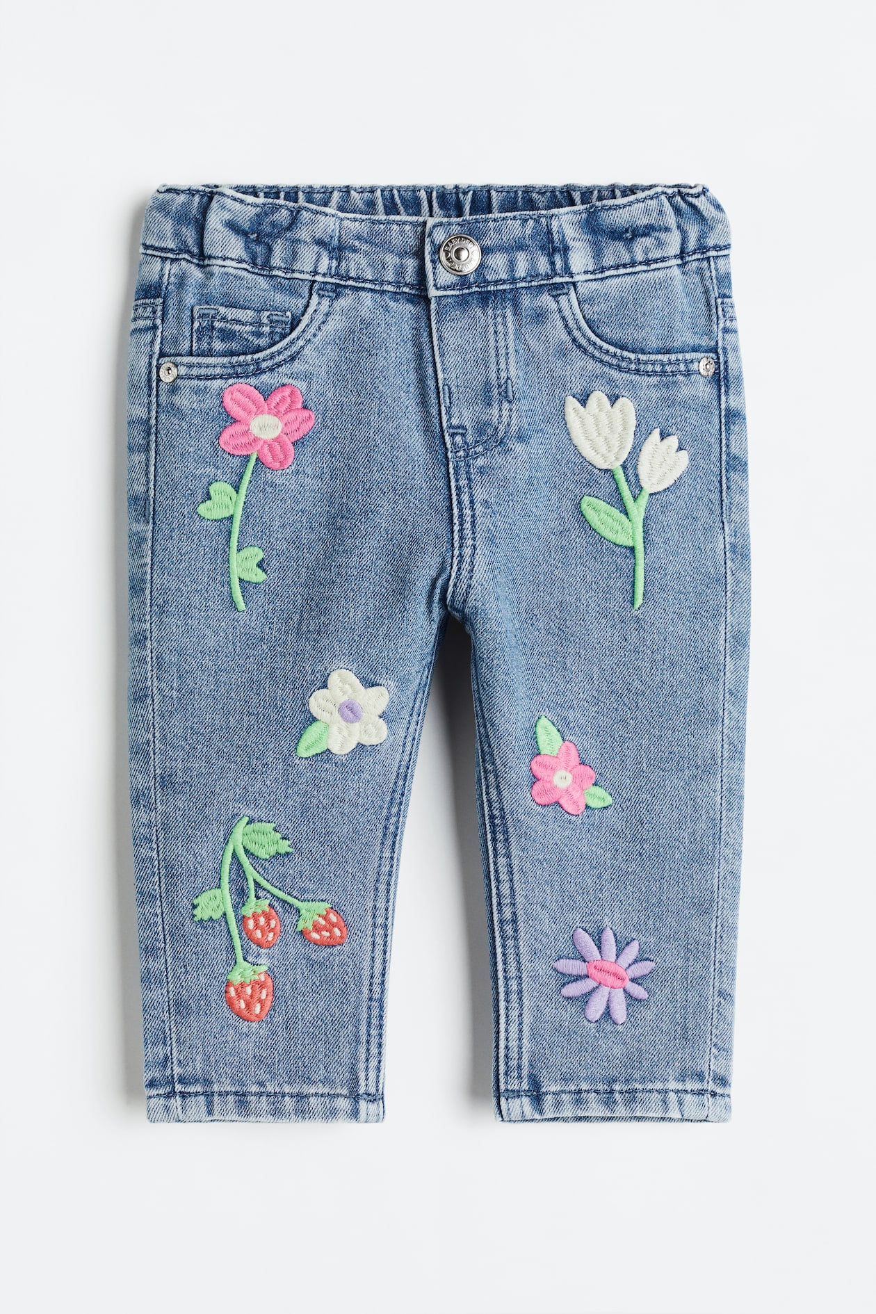 Straight Fit Jeans - Regular waist - Long - Light denim blue/flowers ...