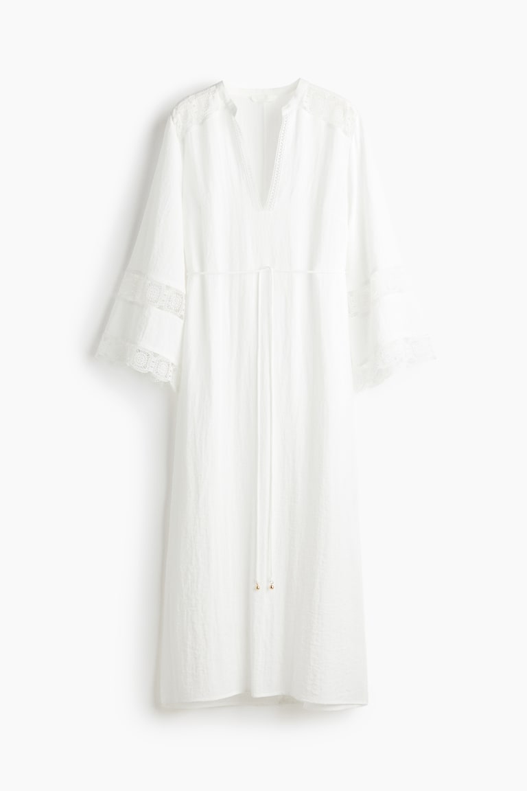 white embroidered dress h&m H&M Embroidered Open-Back Dress
