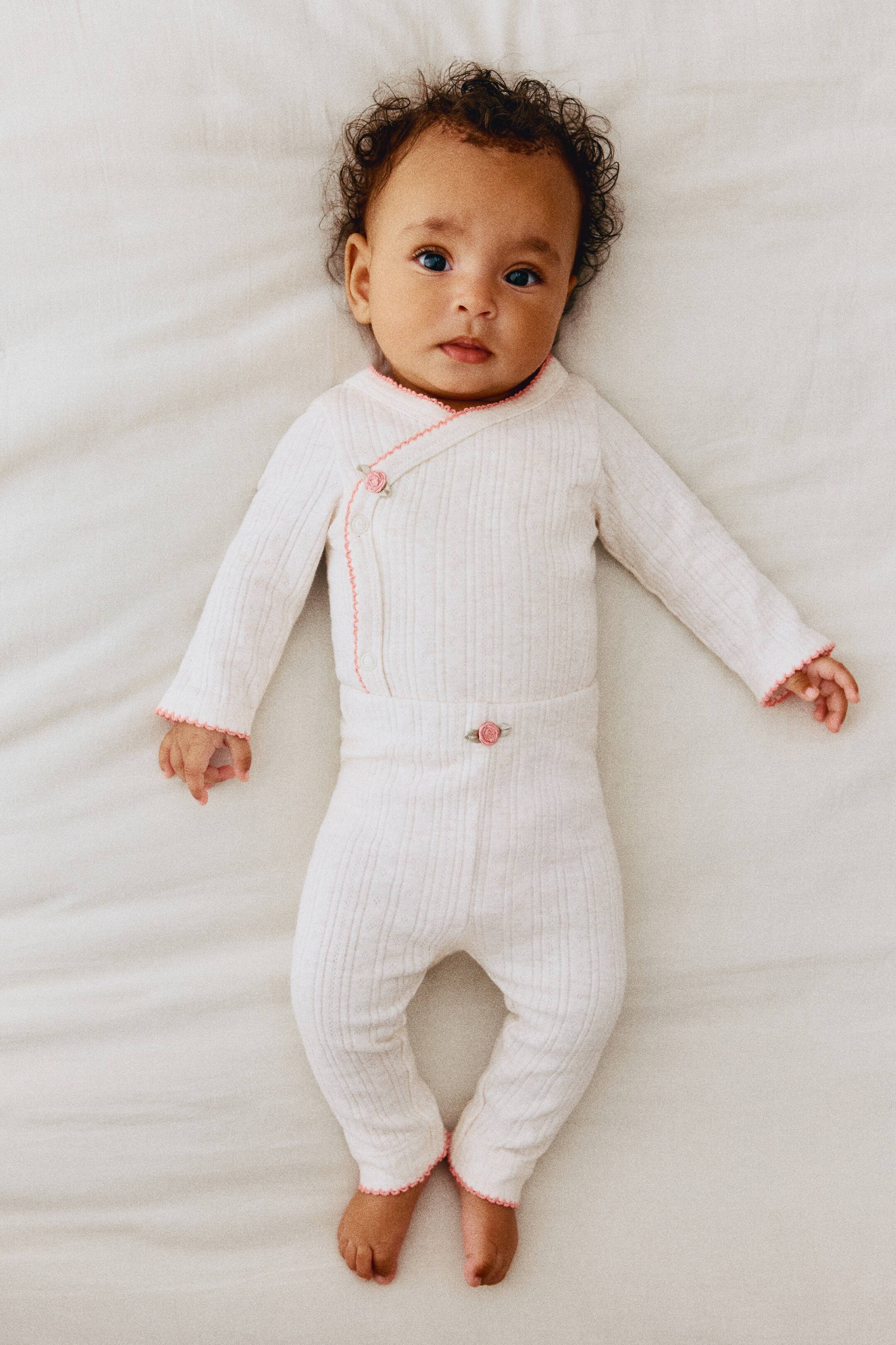 View larger image: 2-Piece Cotton Pointelle Set - White/pink - Kids | H&M US 1