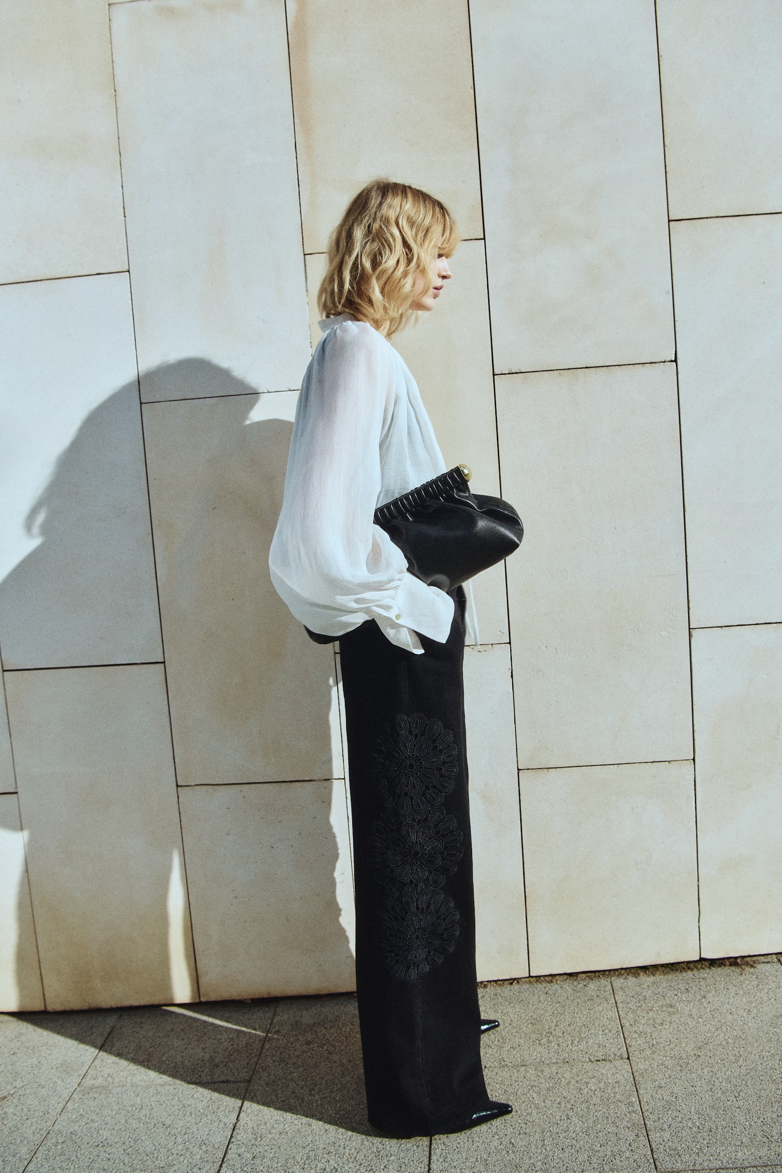 Crochet look-detail jeans - Black - 3