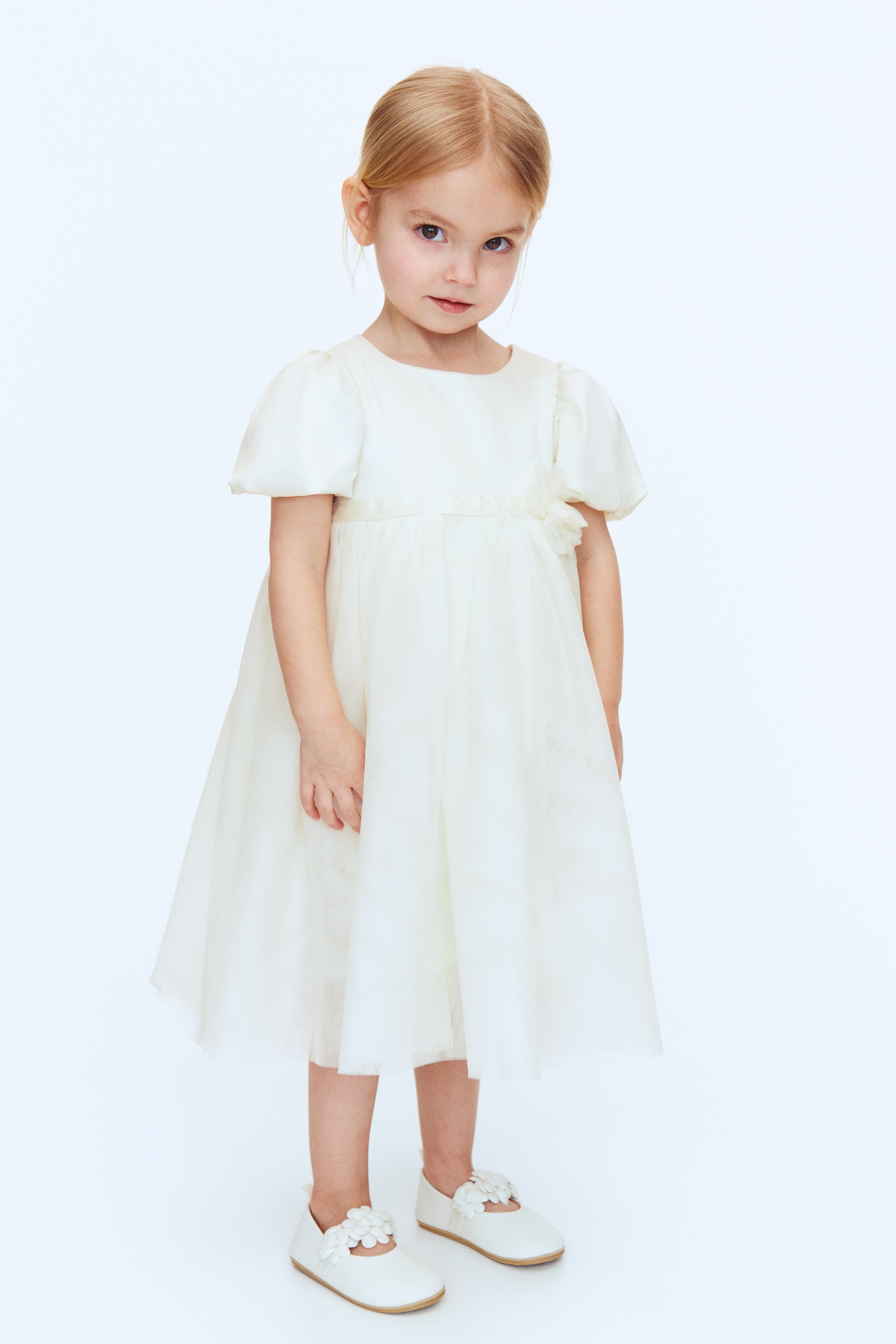 Abito in satin con gonna in tulle - Bianco
