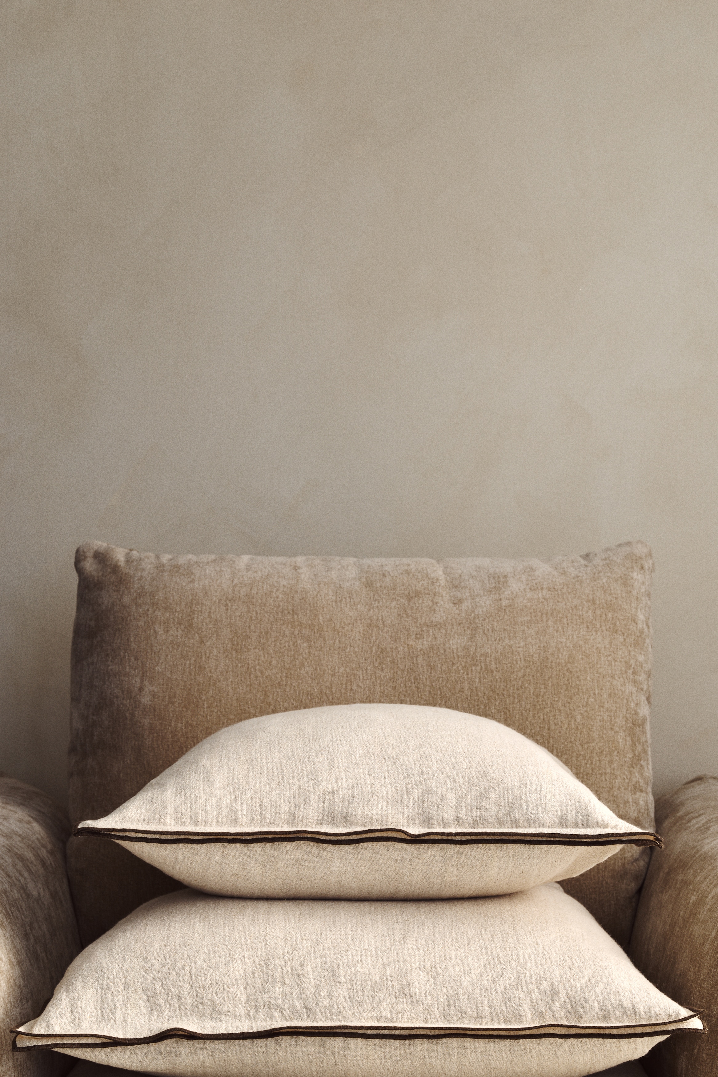 Copricuscino in misto lino - Beige chiaro/Bianco