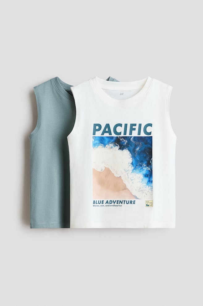 2-pack cotton vest tops - White/Pacific/Navy blue/New York/Navy blue/Dinosaurs - 1