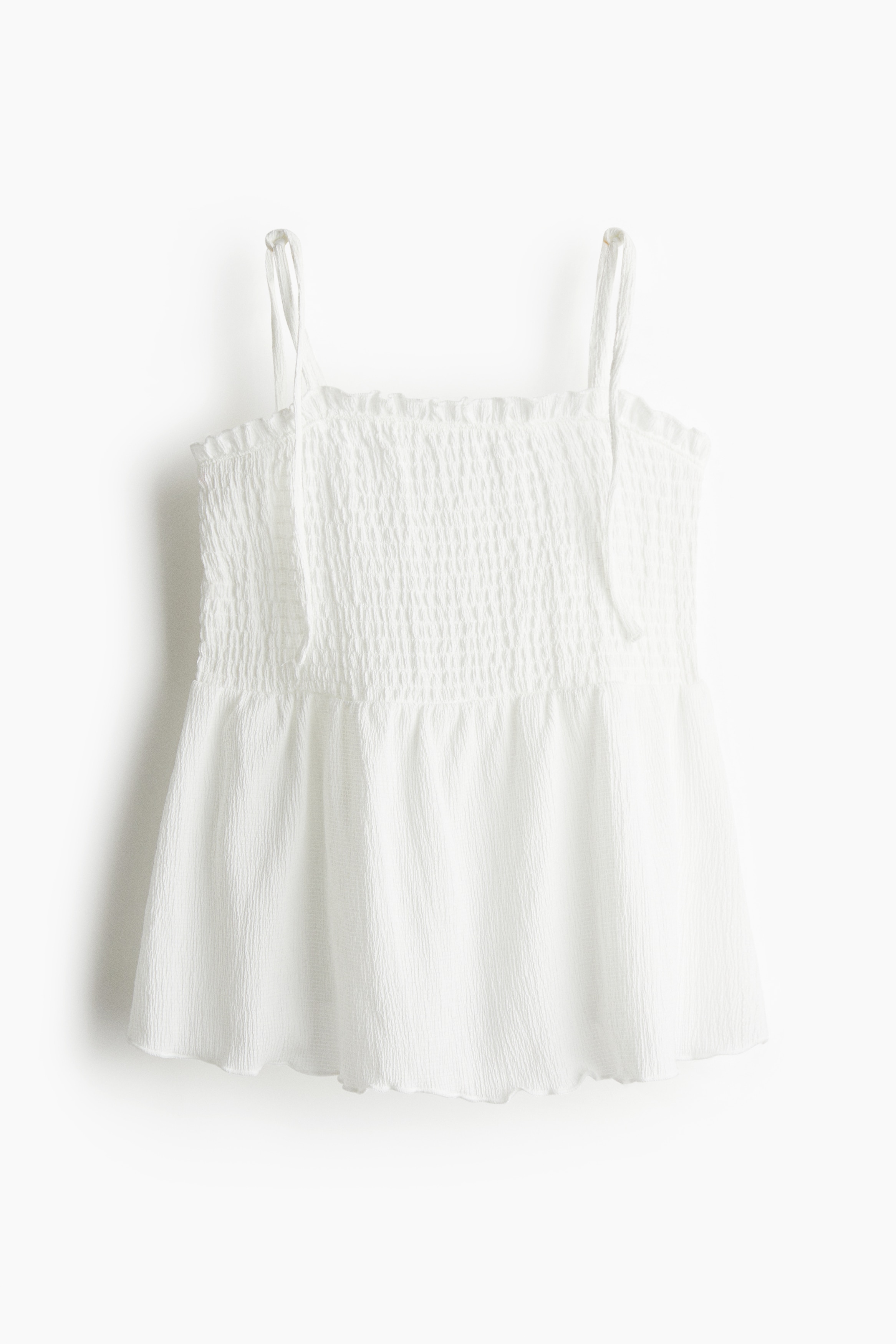 縮褶細肩帶上衣 - 白色