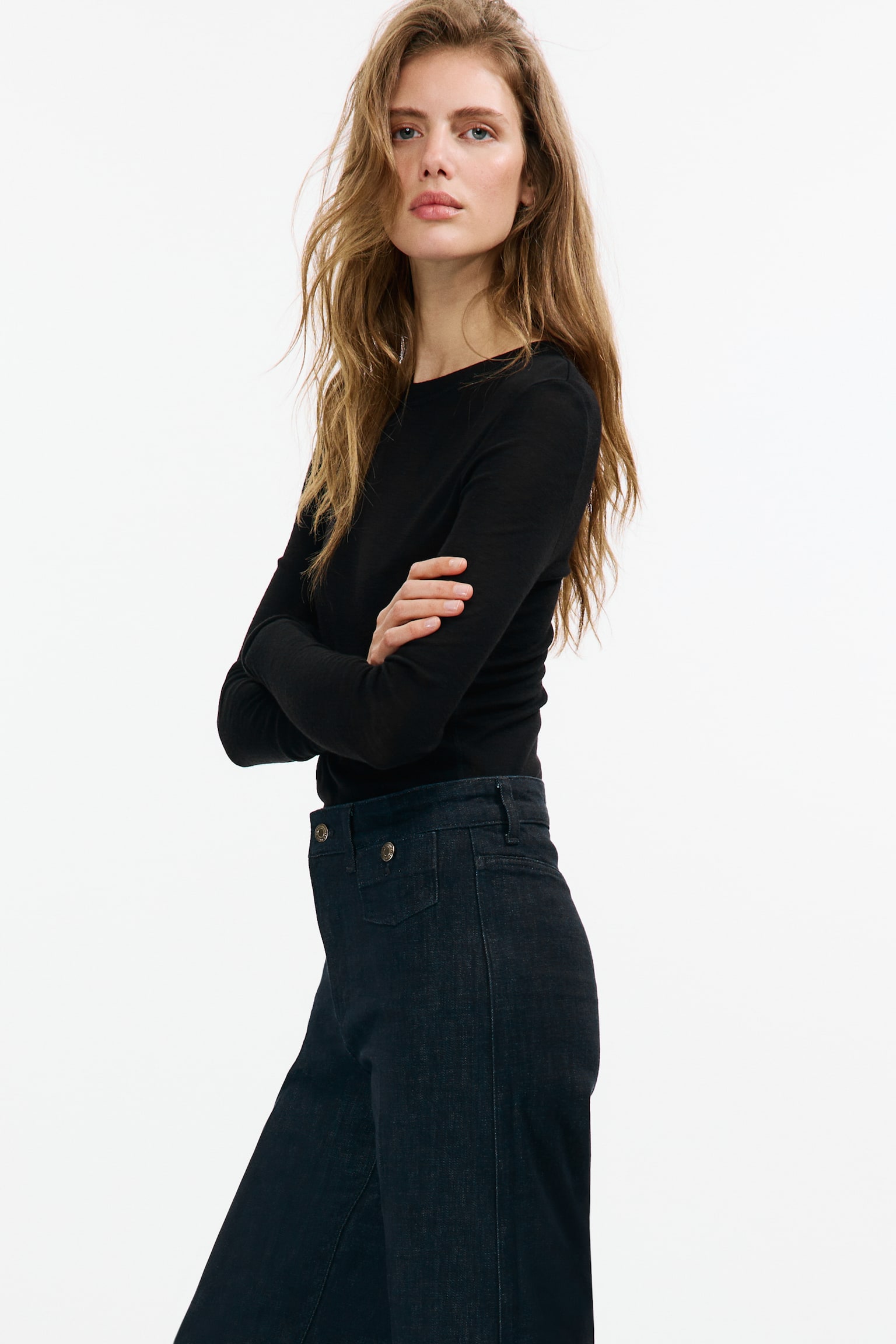 Wide High Waist Ankle Jeans - כחול נייבי ג'ינס/כחול ג'ינס כהה/לבן/אדום עז/כחול ג'ינס/כחול ג'ינס בהיר - 6