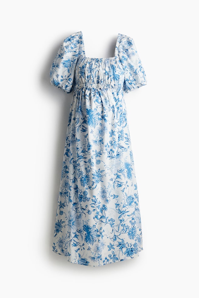 MAMA Vestido de popelina en mezcla de algodón - Blanco/Floral azul/Azul - 1