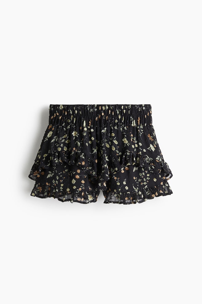 Skort aus Plumetis mit Volantbesatz - Dunkelgrau/Geblümt - 1
