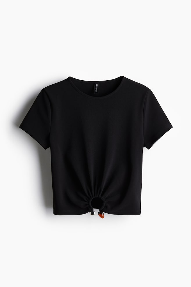 Geribd T-shirt met kralen - Zwart - 1