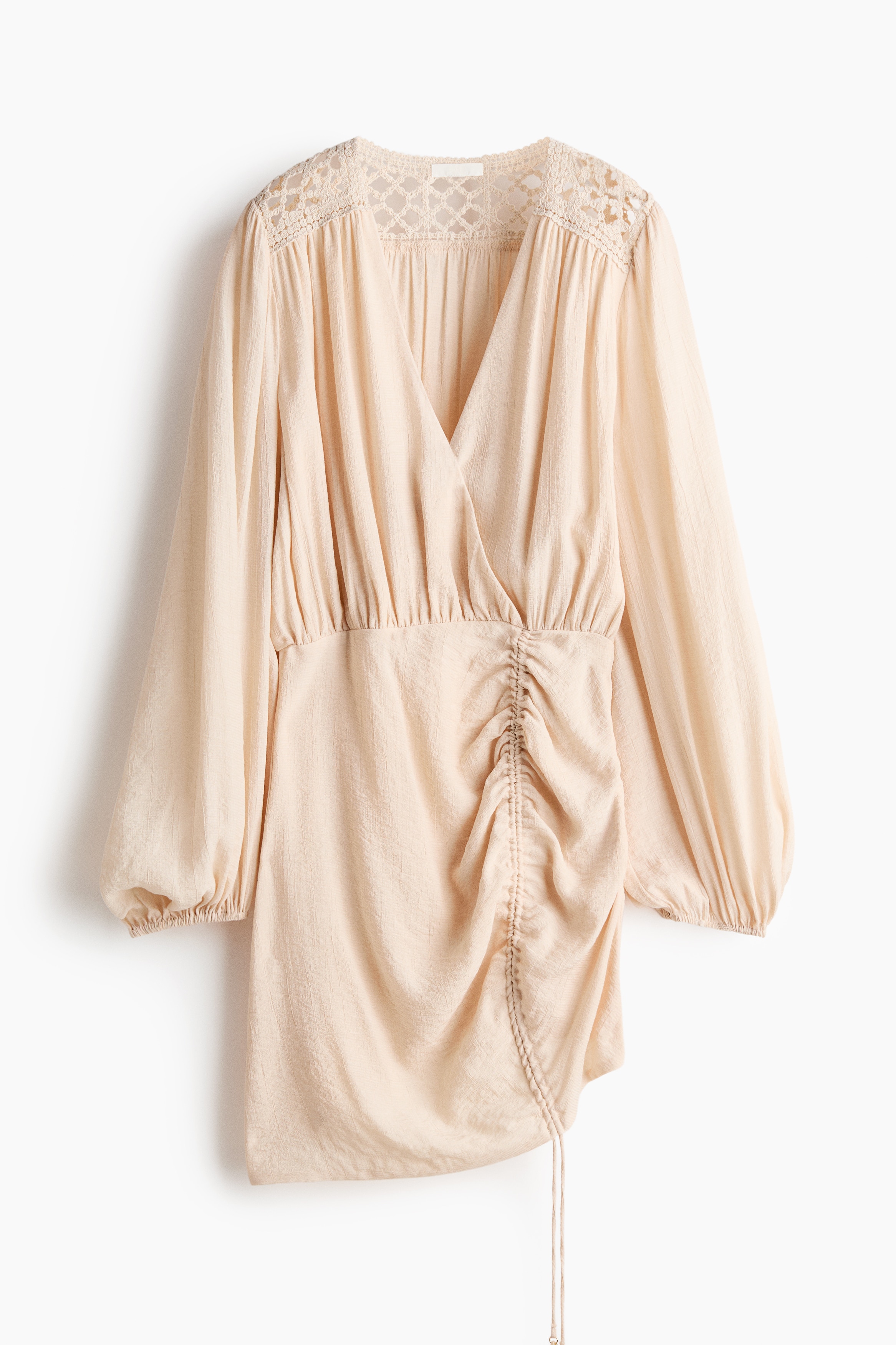 Drawstring-Detail Balloon-Sleeved Dress - Light apricot