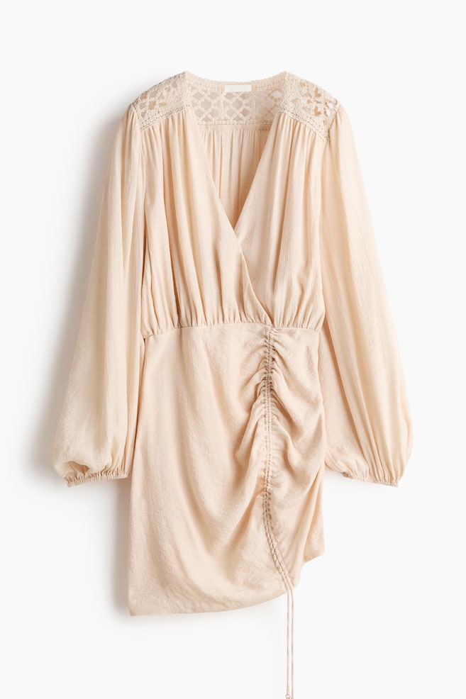 Drawstring-Detail Balloon-Sleeved Dress - Light apricot - 1