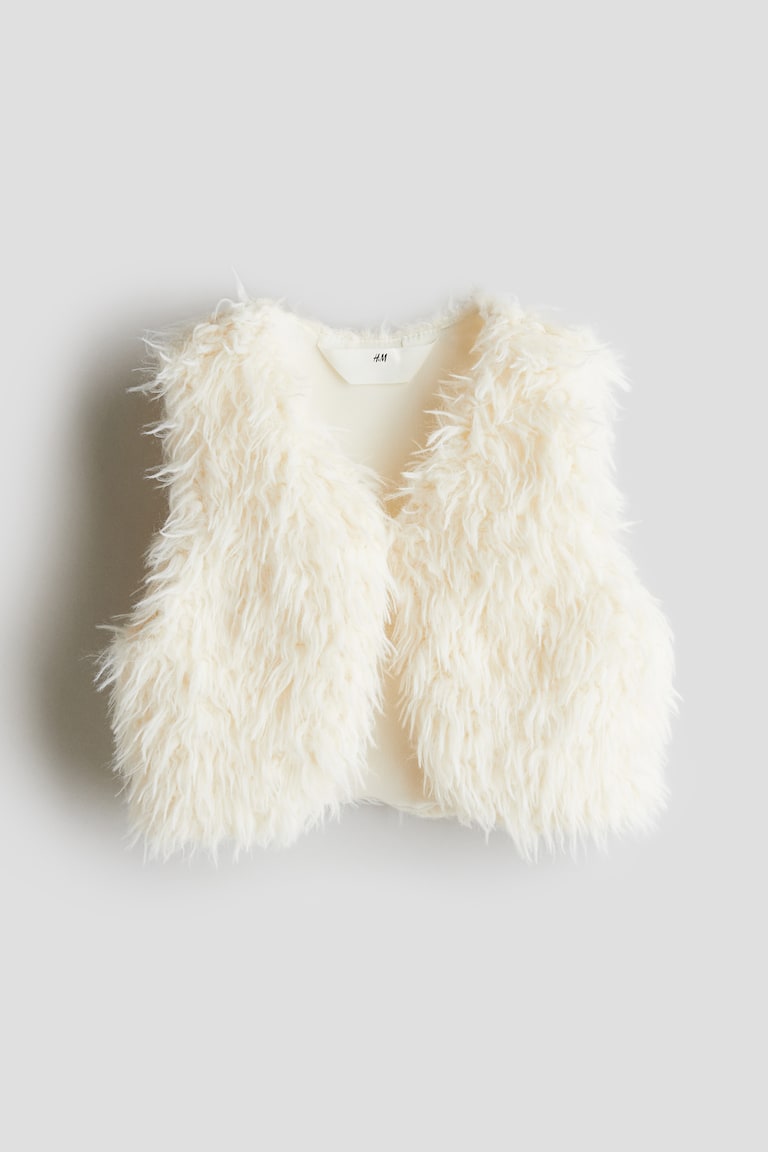 Limited Edition H&M Collection white shaggy faux fur sleepless top. White Fluffy Jacket for kids | H&M US main image 2