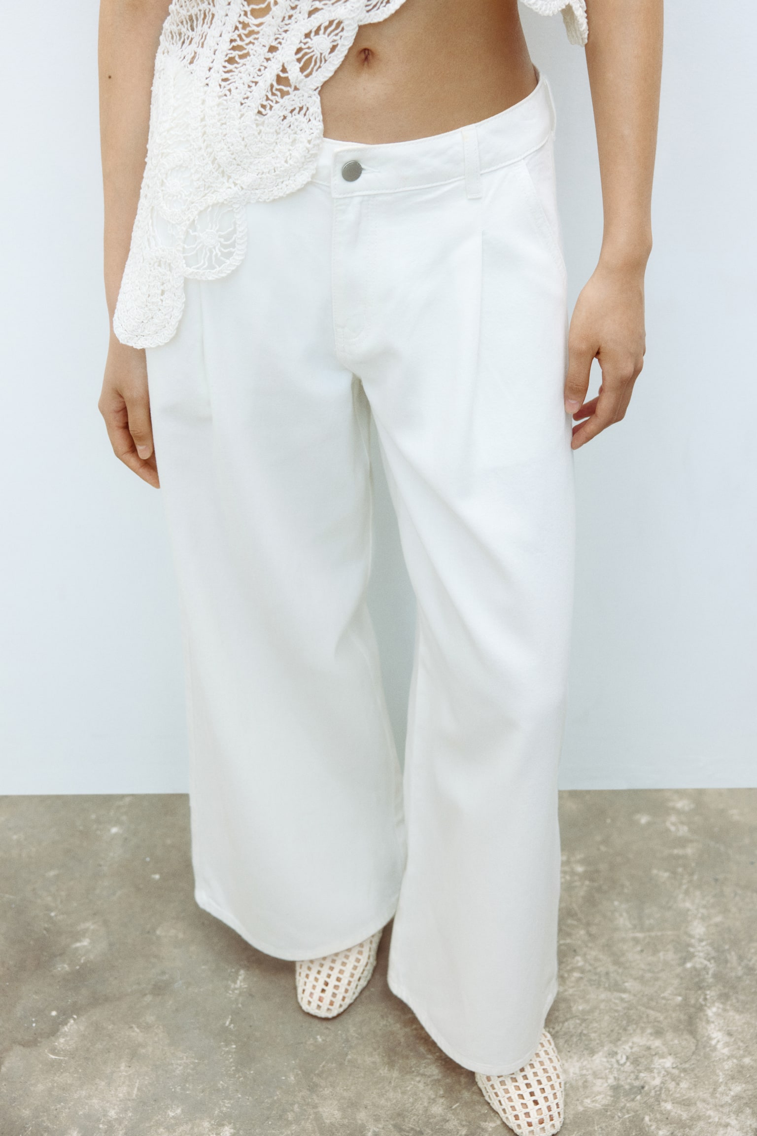 Calças largas em sarja - Creme/Azul denim pálido/Rosa claro - 7