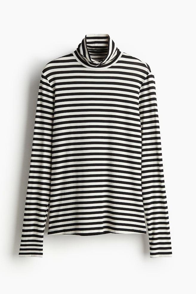 Maglia a dolcevita - Nero/bianco righe - 1