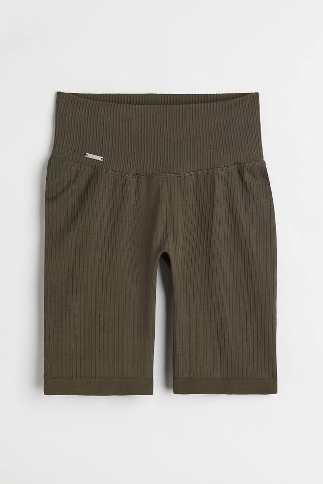 Ribbed Seamless Biker Shorts - Khaki/Brown/Black - 1