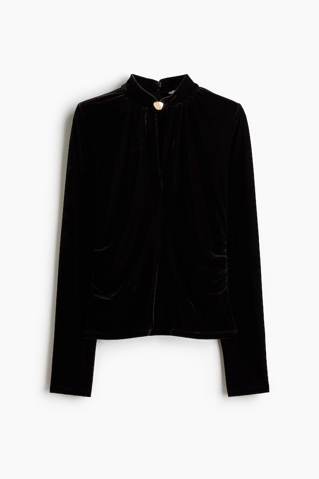 Mock Turtleneck Velour Top - Dark brown - 1