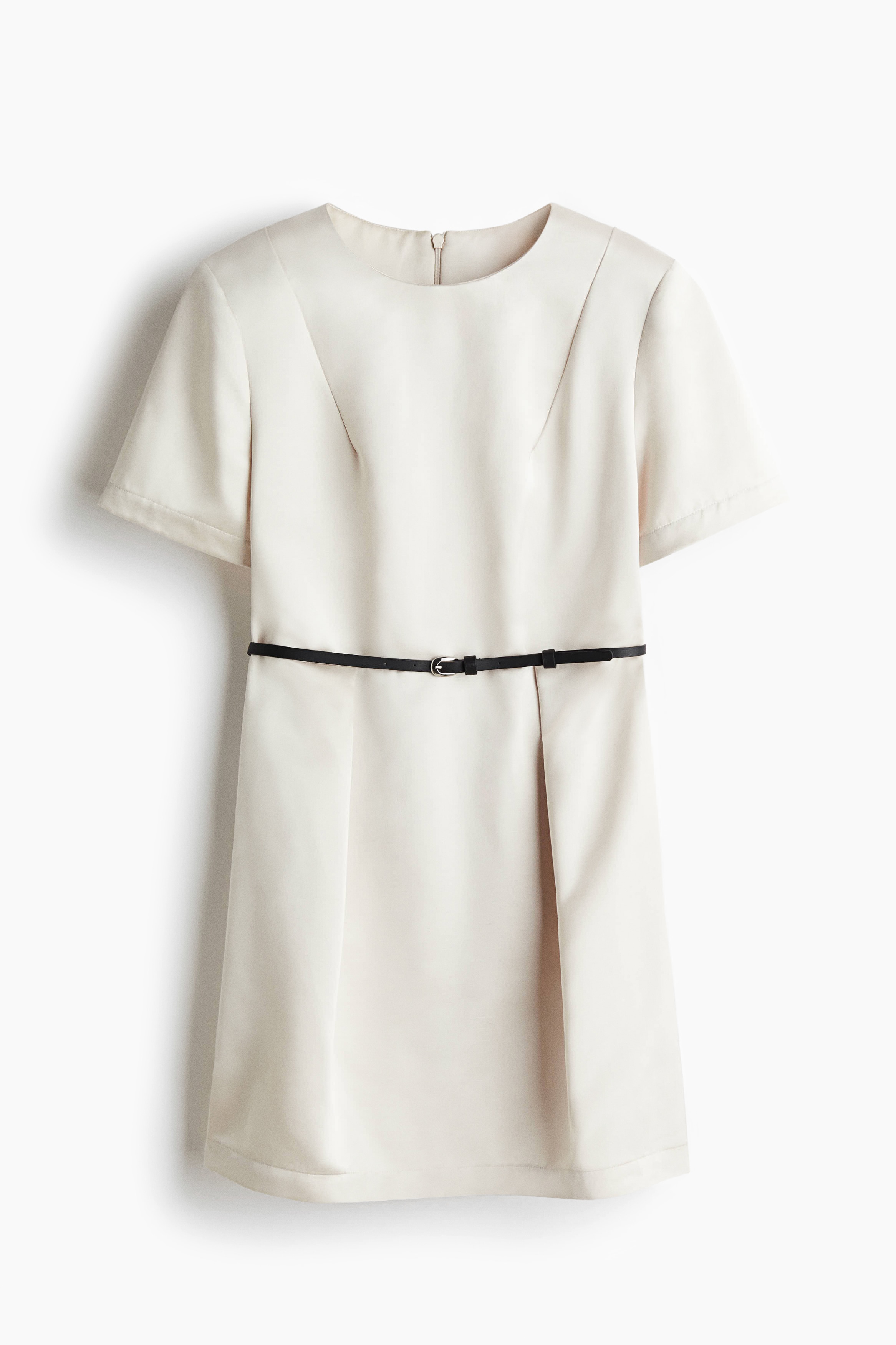 Belted Shift Dress - Light beige/Dark brown