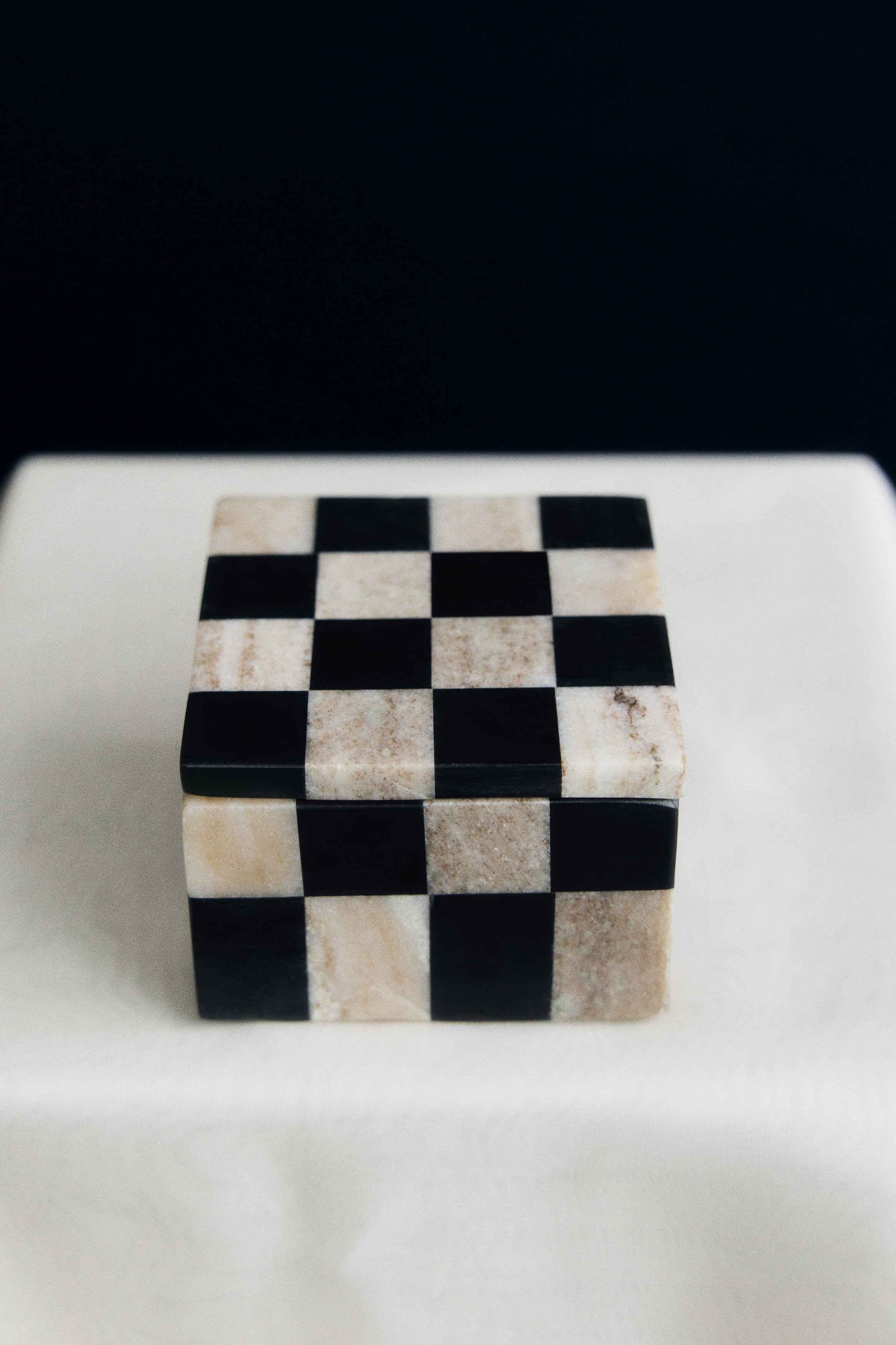 Marble Box with Lid - Black/checkerboard/Rust brown/checkerboard