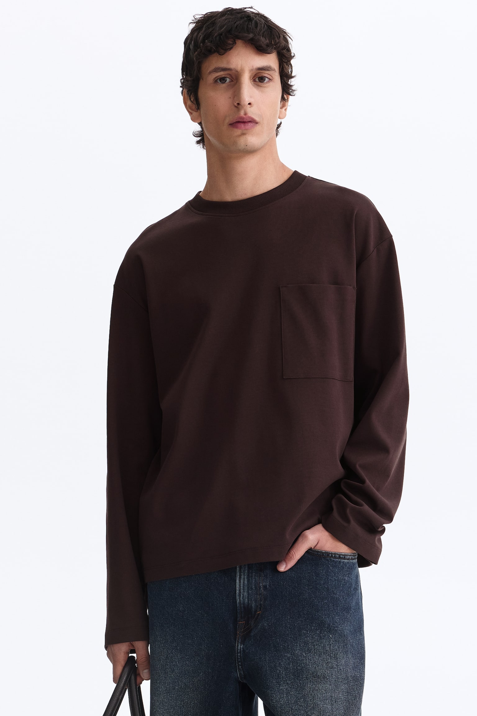 Loose Fit Long-sleeved jersey top - Dark brown/White/Black/White/Beige - 2