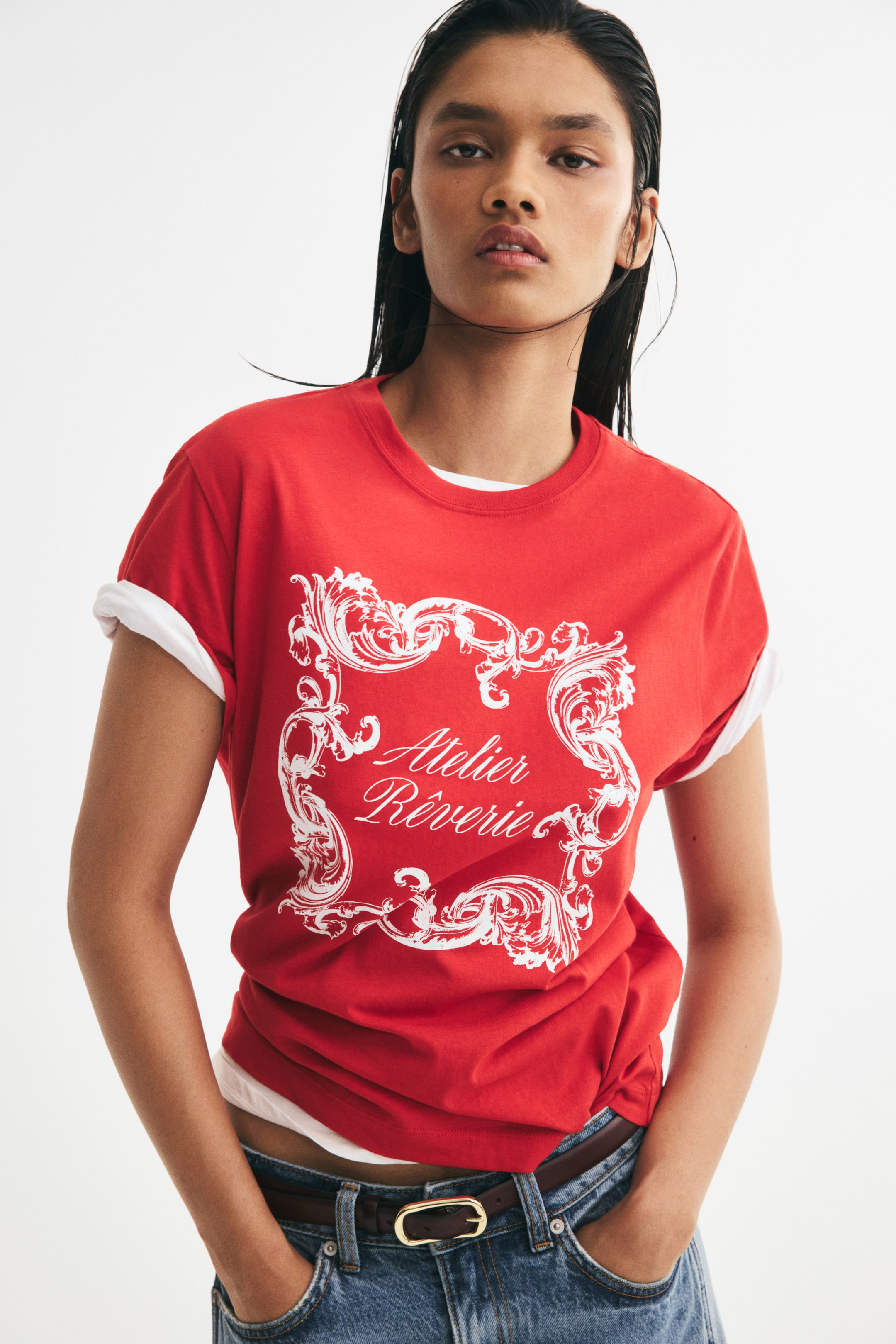 View larger image: Print-motif cotton T-shirt - Bright red/Atelier Rêverie - Ladies | H&M IN 1