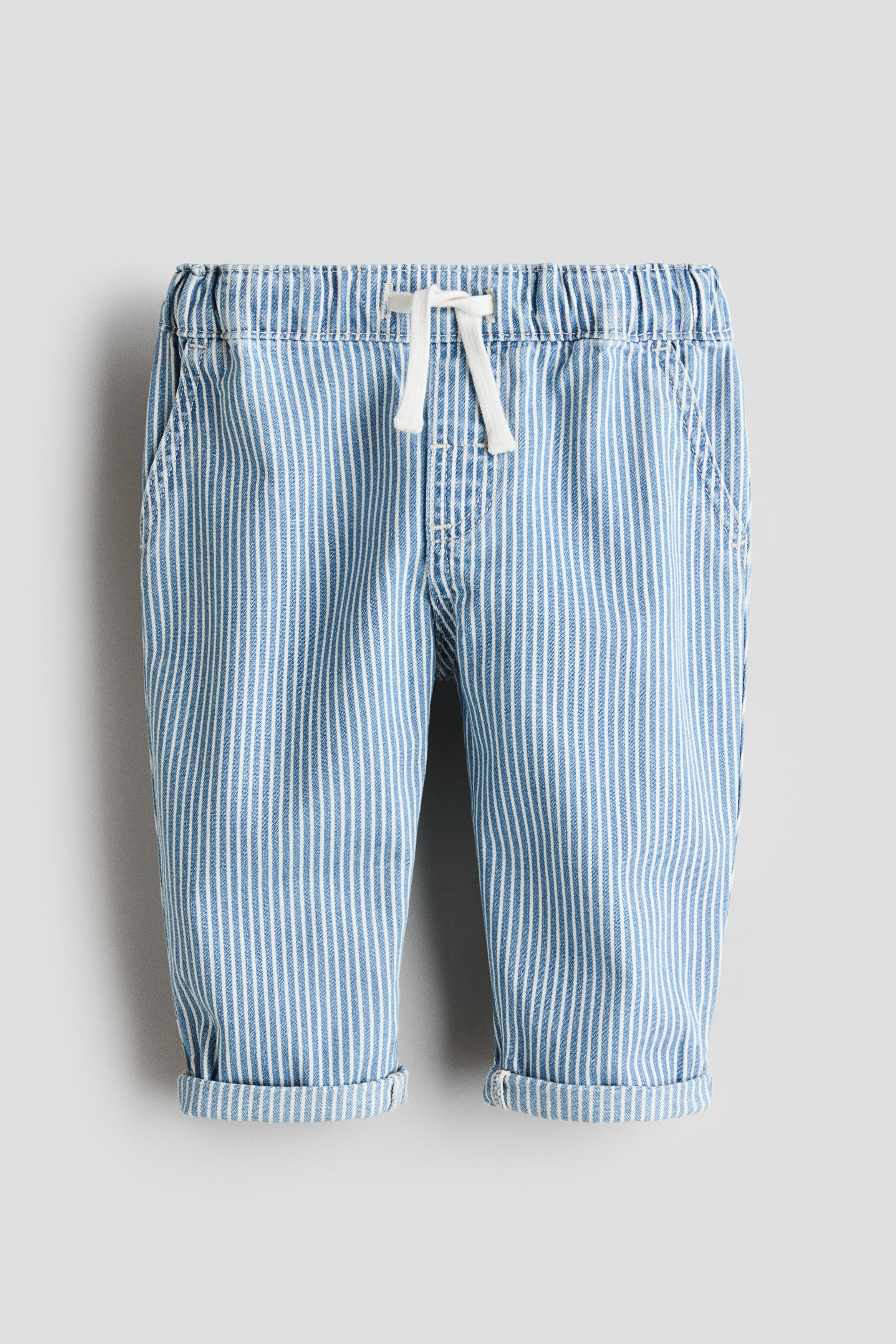 Cotton twill trousers - Light denim blue/Striped/Light khaki green