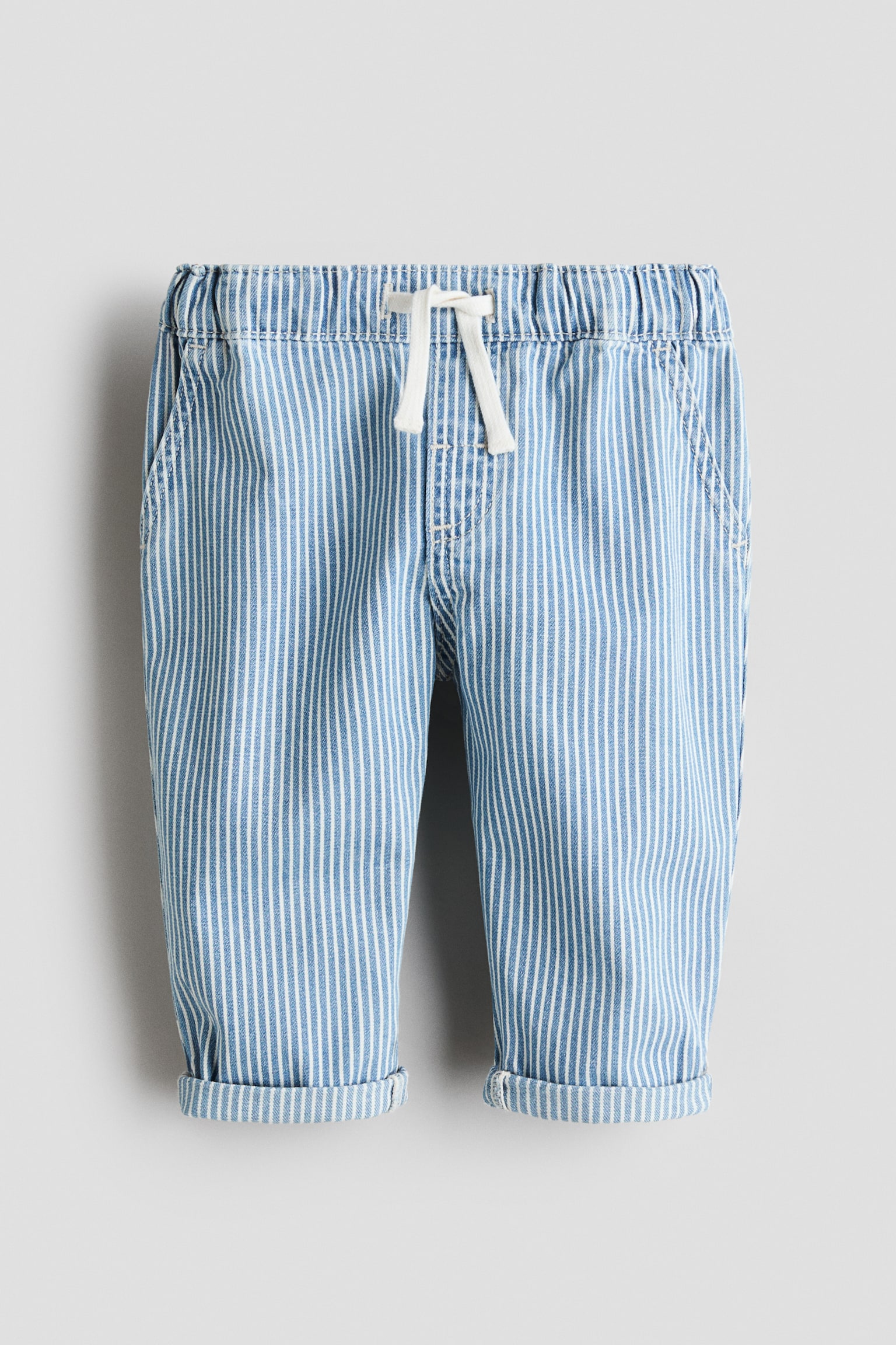 Cotton twill trousers - Light denim blue/Striped/Brown/Light khaki green - 1
