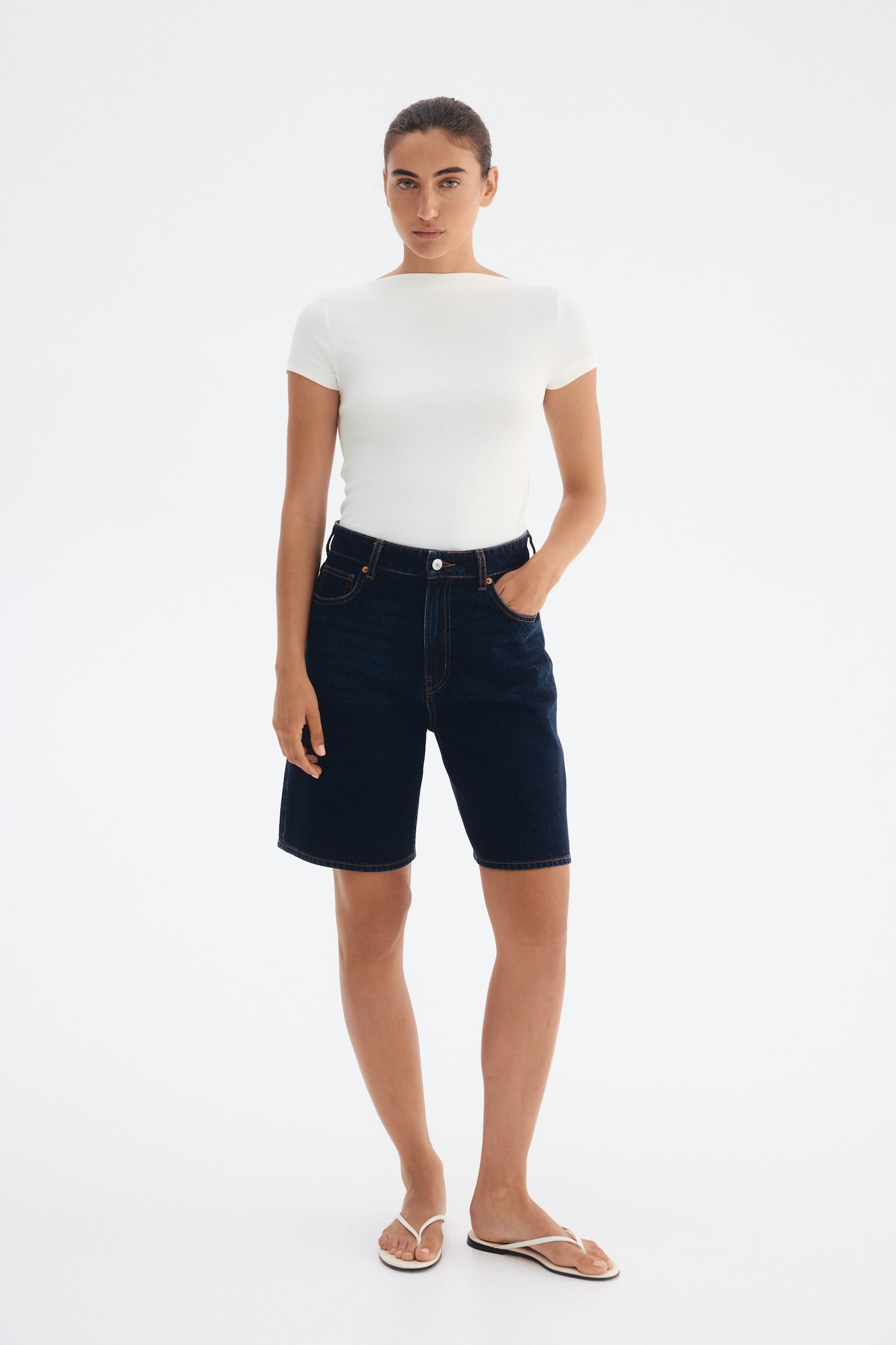 חולצת ריב עם צווארון סירה - לבן - 5