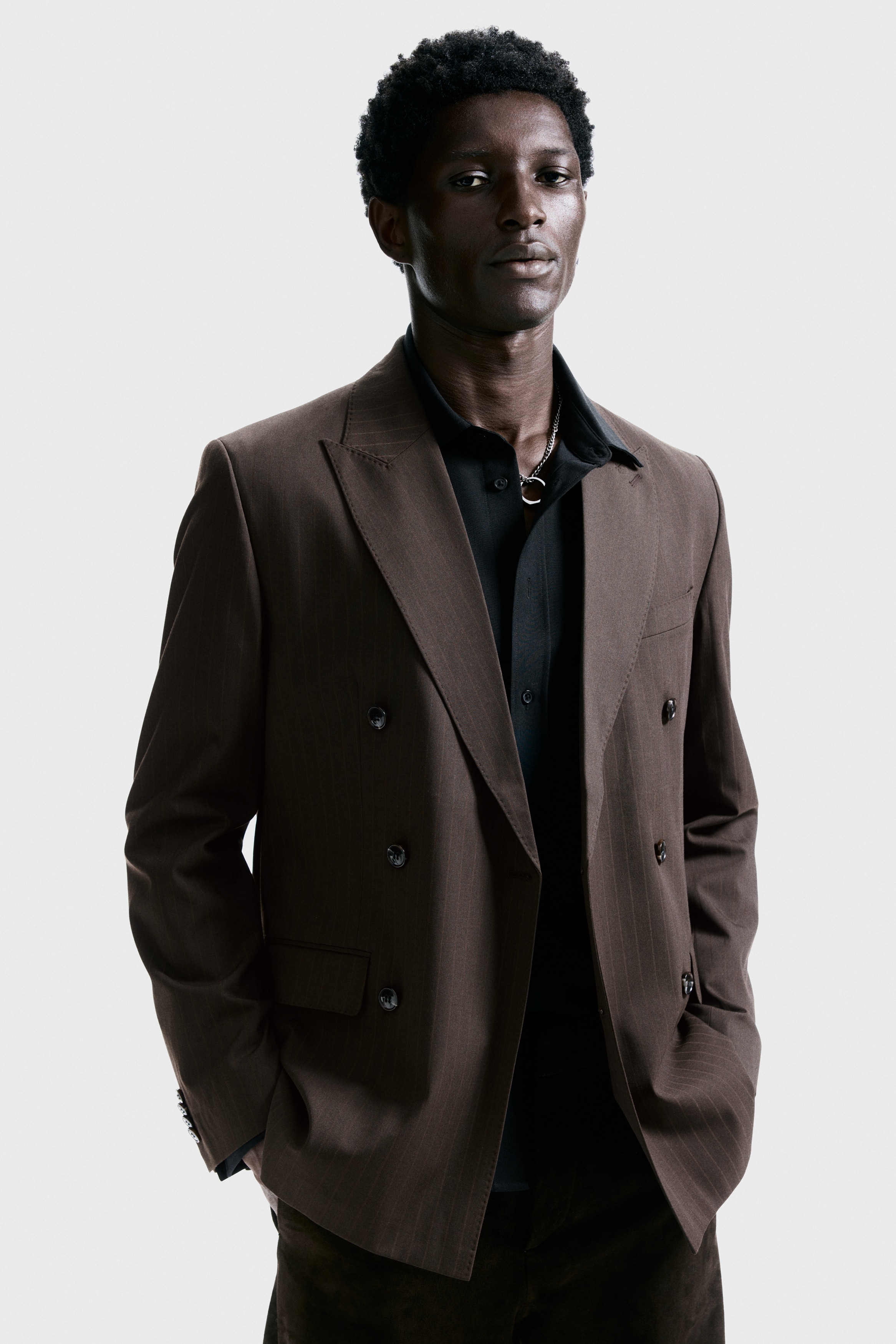 Uomini - Marrone/gessato Giacca a doppio petto Regular Fit - Size: 46  - H&M