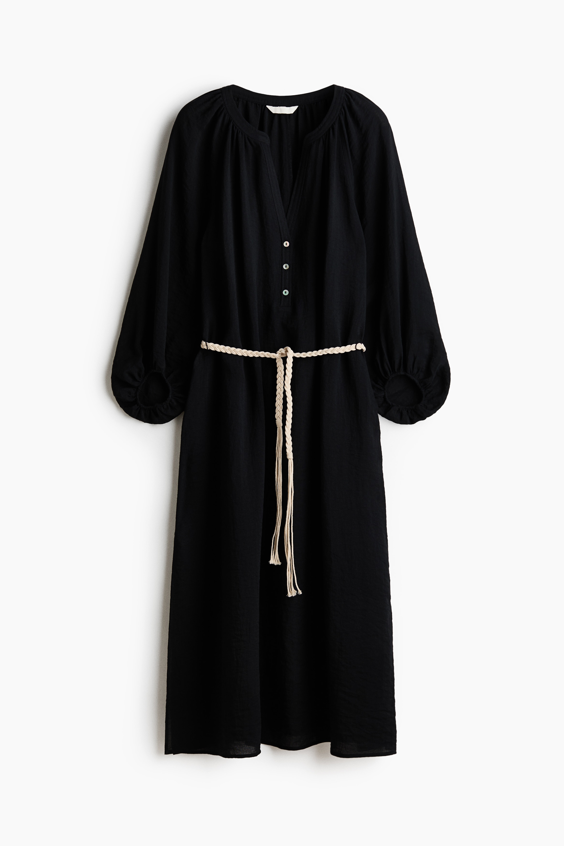 Oversized kjole med bindebælte - Sort/Lys beige/Beige