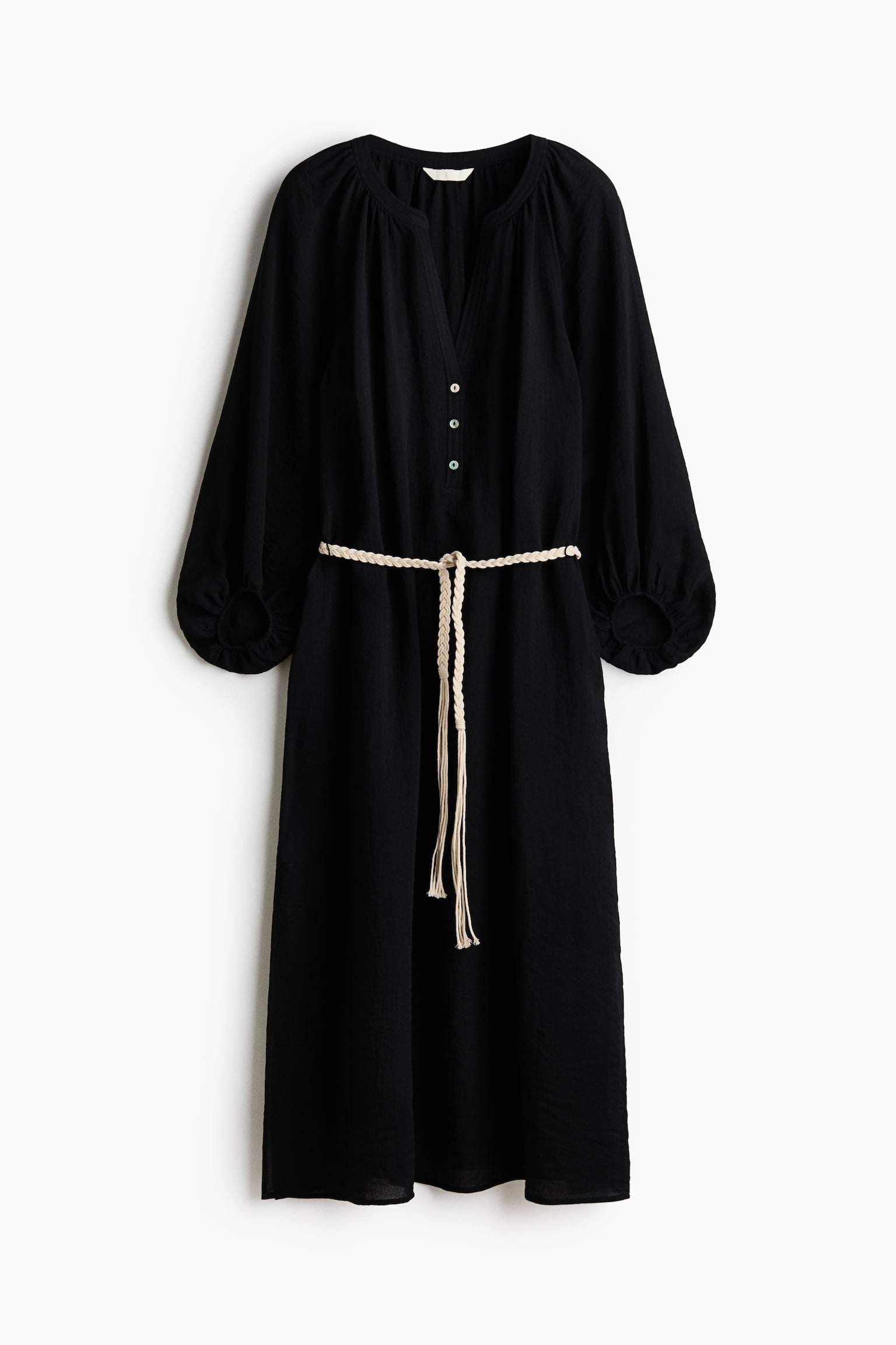 Oversized šaty s vázacím páskem - Černá/Světle béžová/Béžová - 1