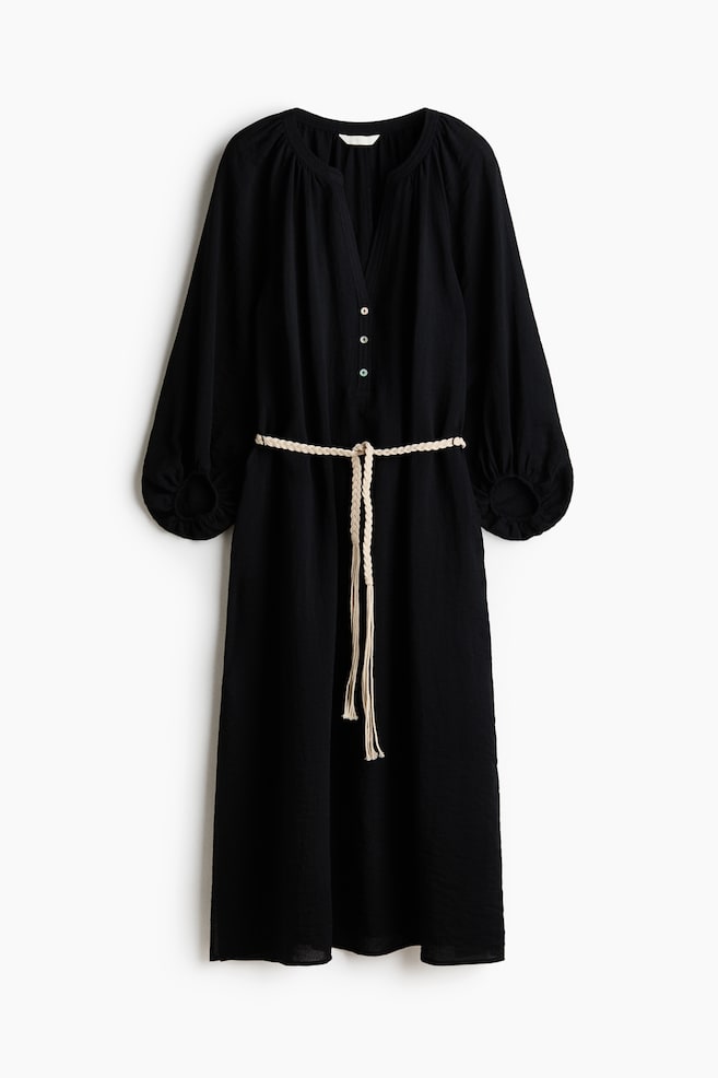 Robe oversize avec ceinture à nouer - Noir/Beige/Beige clair - 1