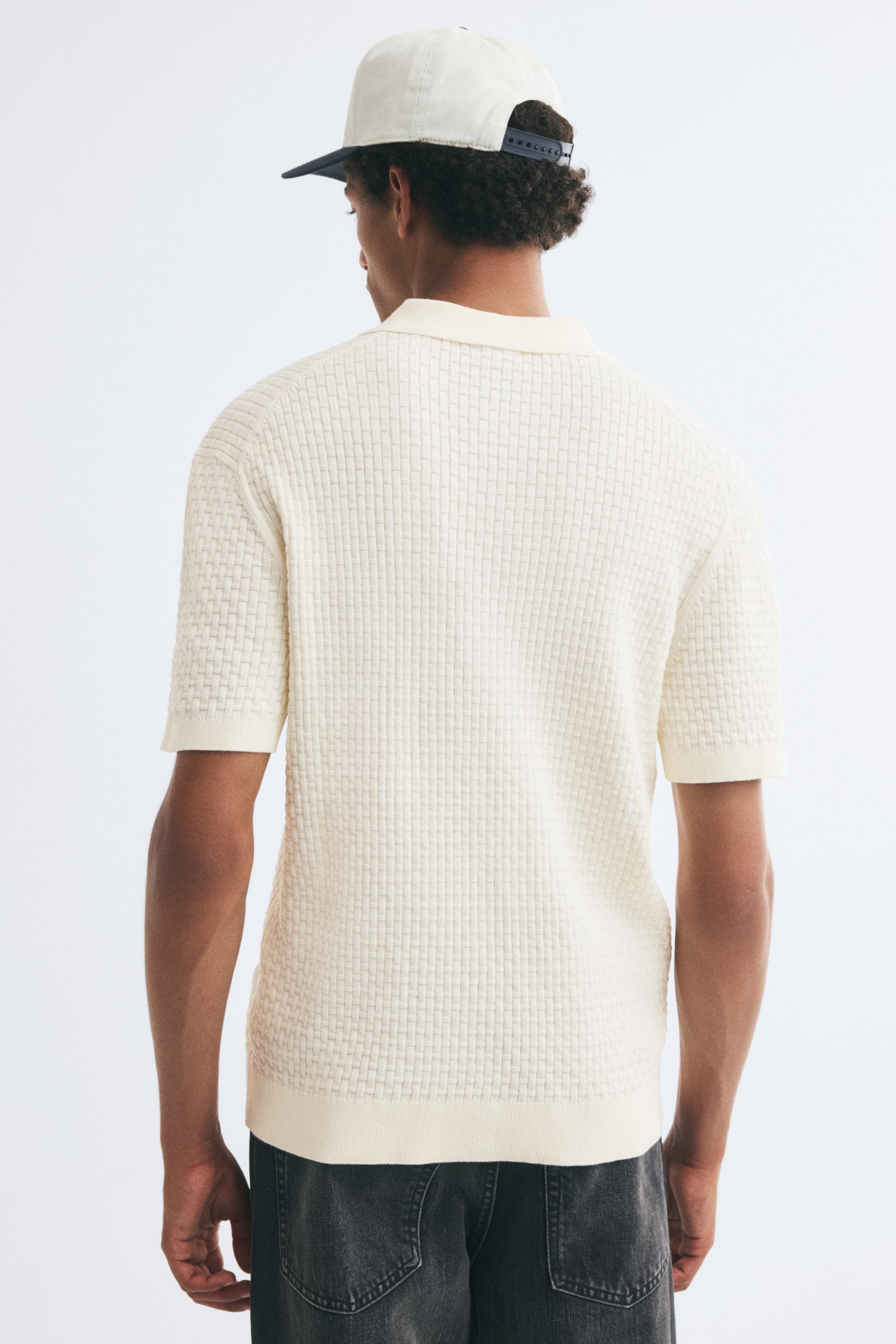 Мужское поло H&M Regular-Fit Textured-Knit Polo Shirt, цвет: Кремовый — фото 5