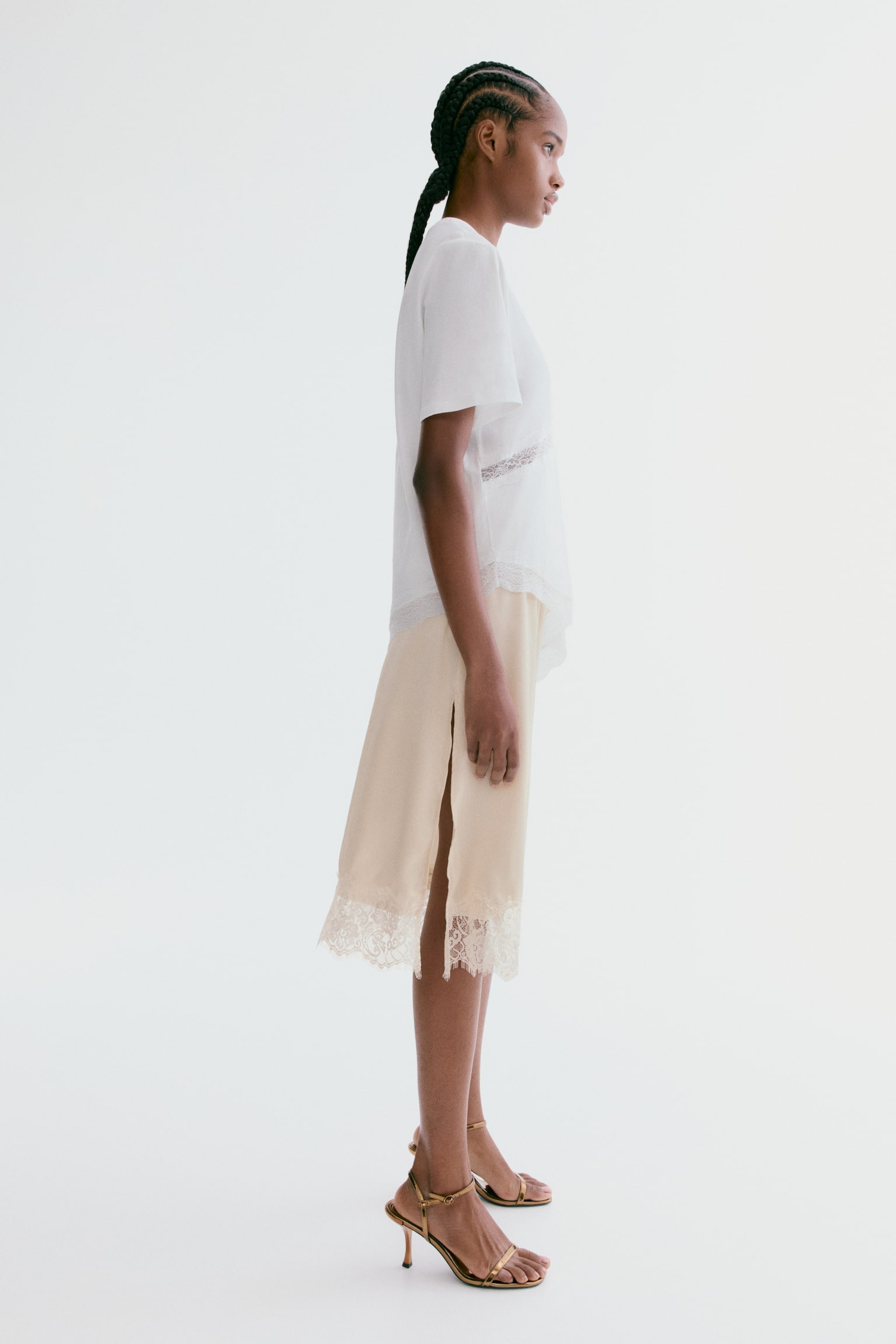 Lace-trimmed skirt - Light beige - 4