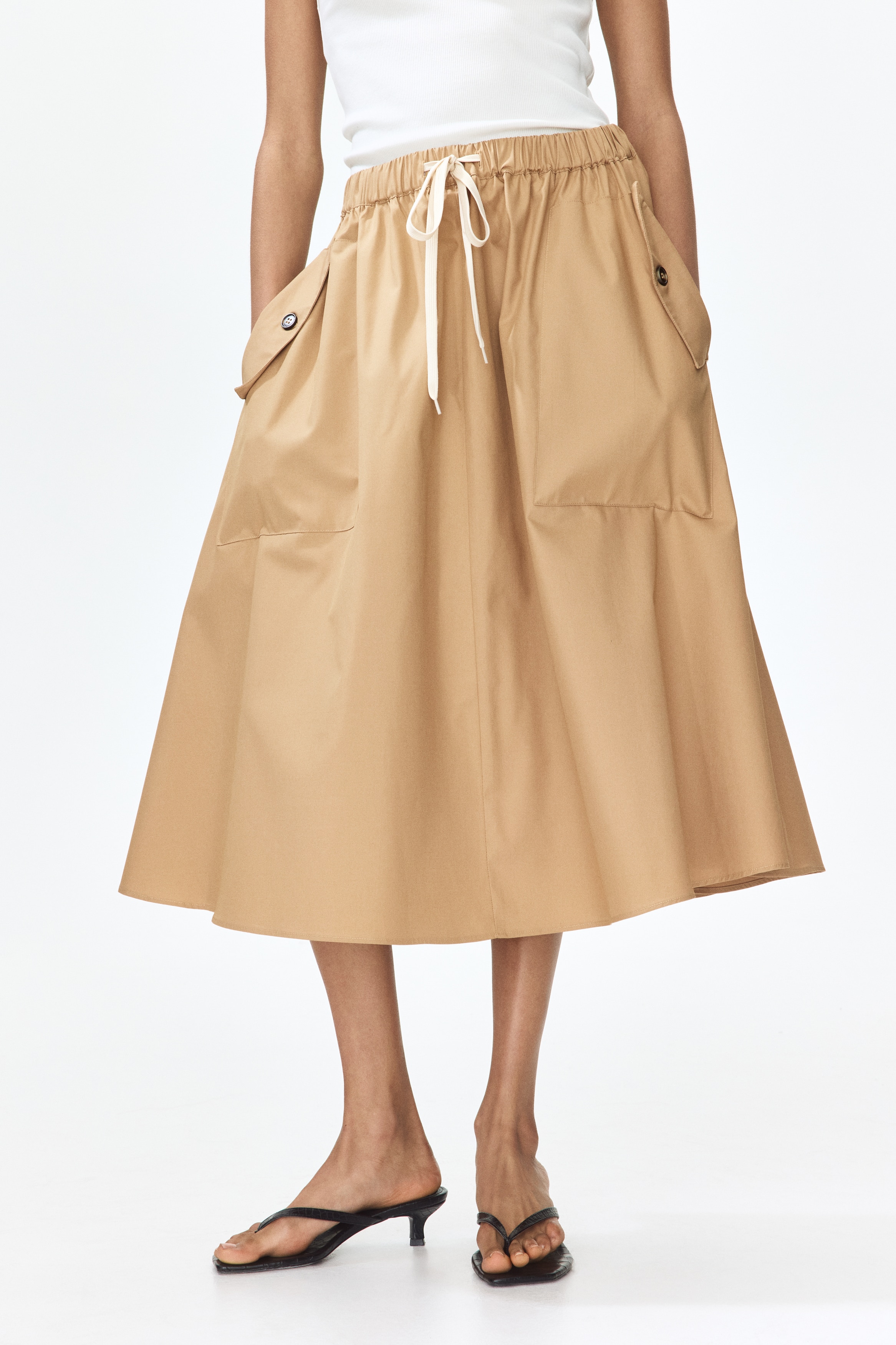 Cotton twill drawstring skirt - Beige