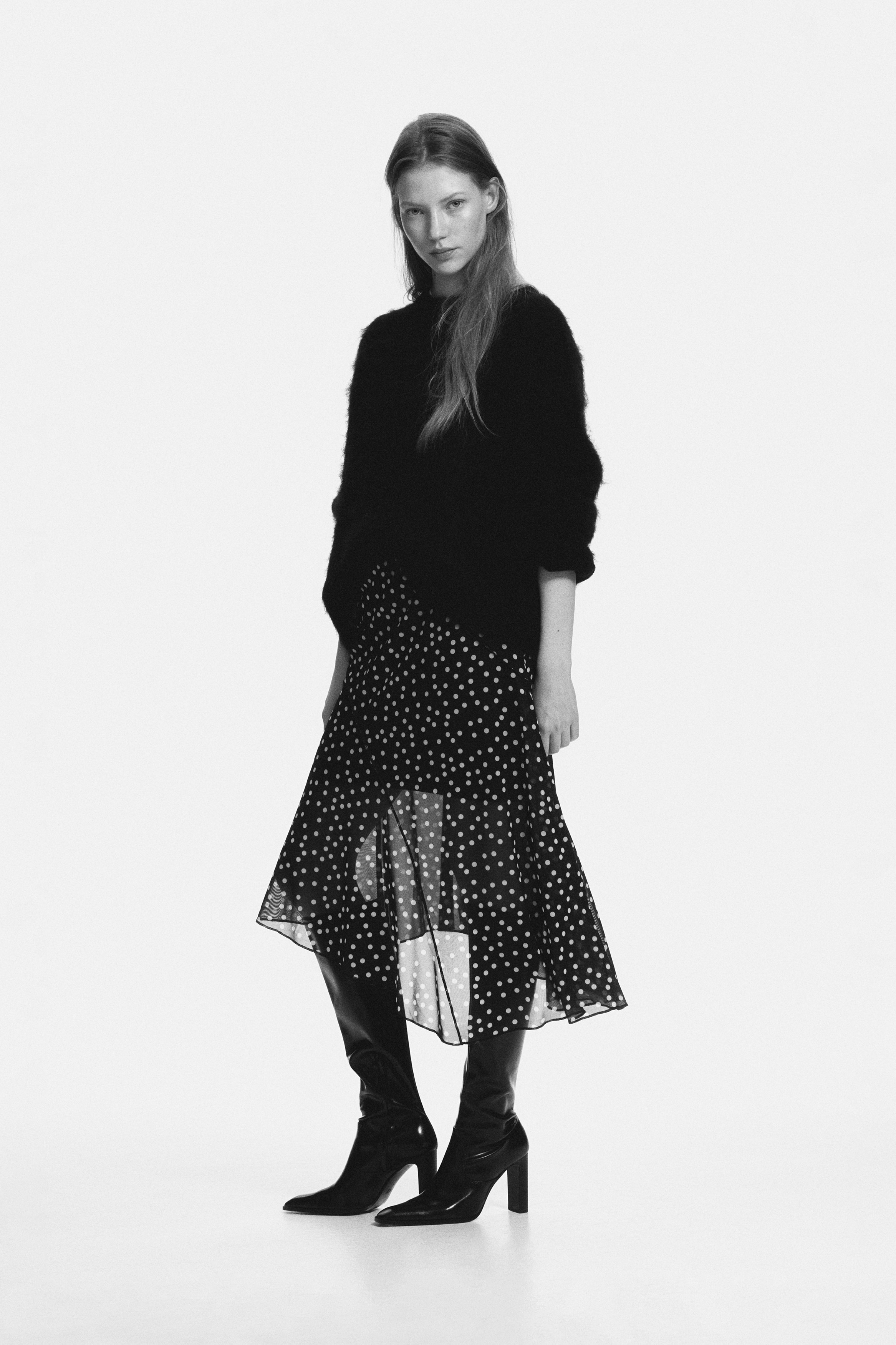 Gonna asimmetrica in mesh - Nero/pois