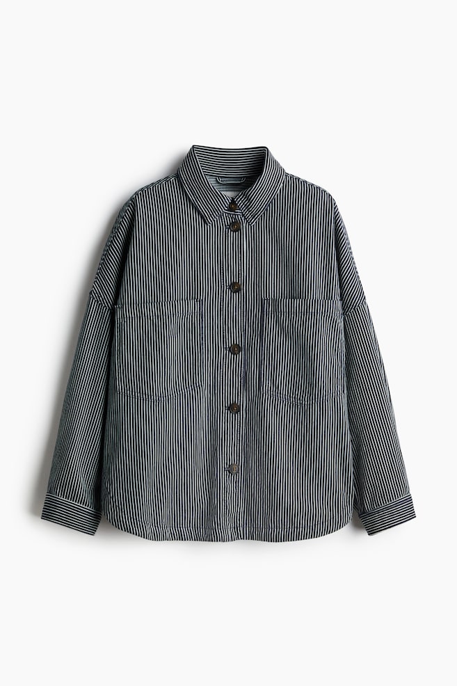 Giacca-camicia dalla linea ampia - Blu navy/righe/Crema - 1