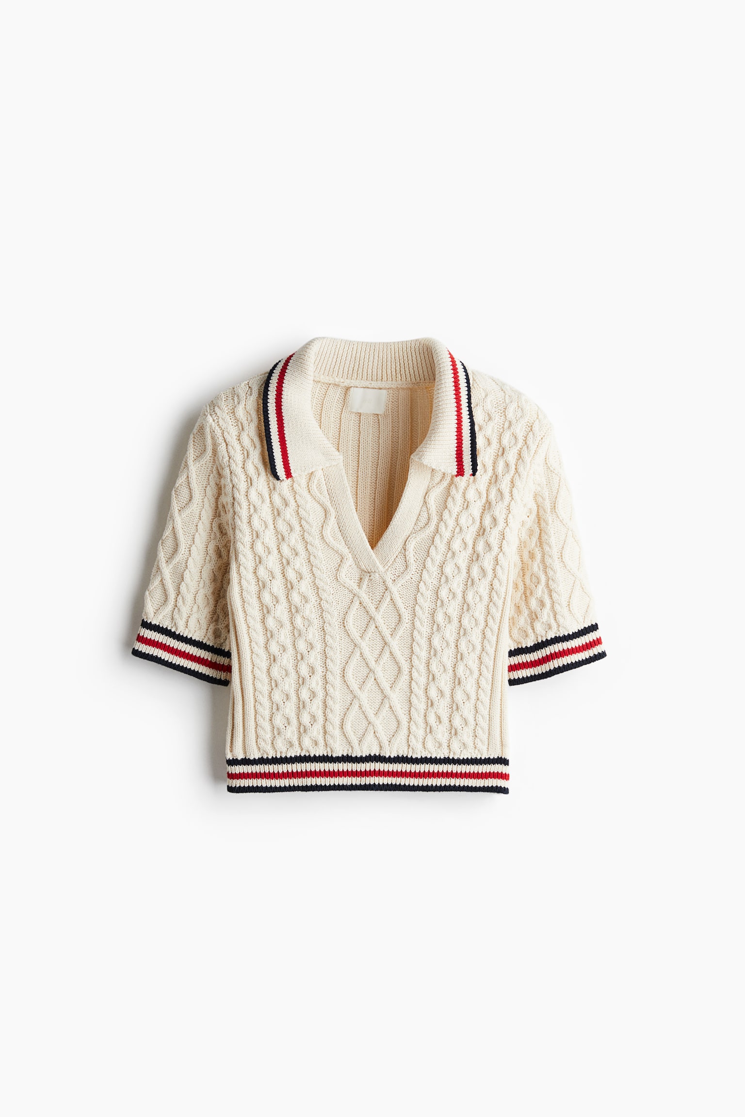 Cable-knit polo shirt - Cream