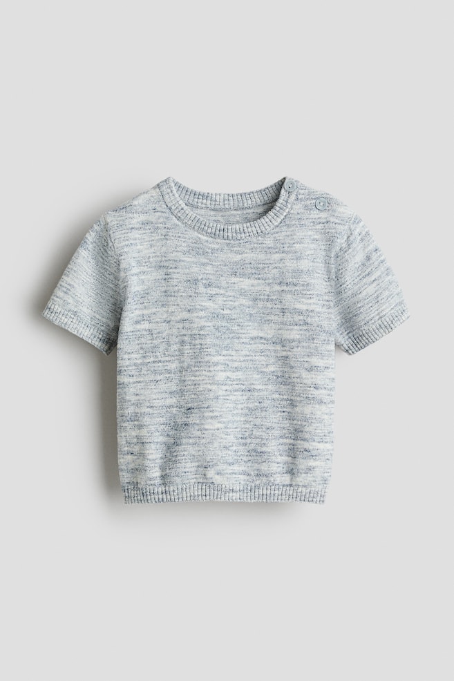 Cotton-Knit T-Shirt - Blue melange/Light beige - 1