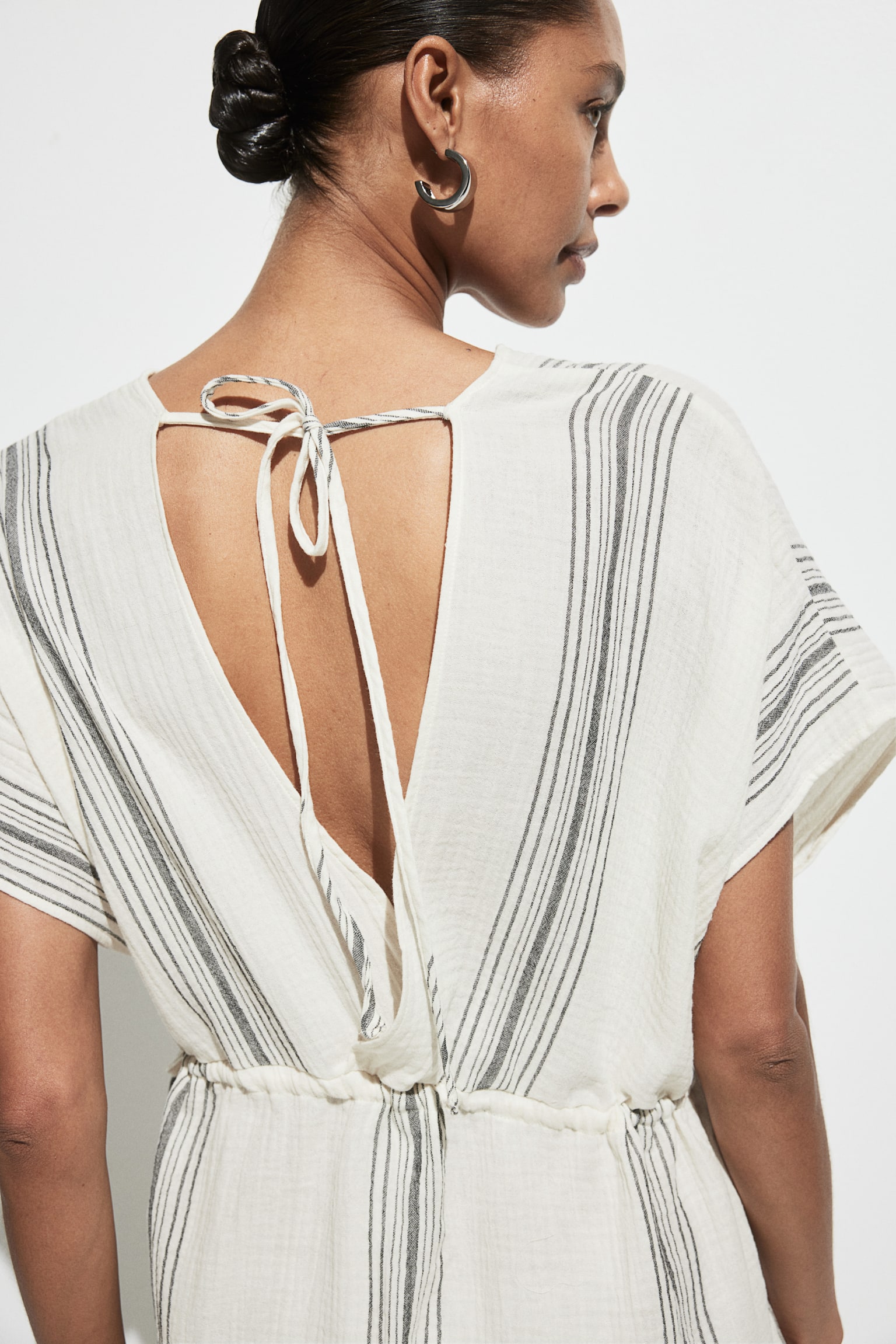 Drawstring Detail Beach Dress - Cream/Stripe - 5