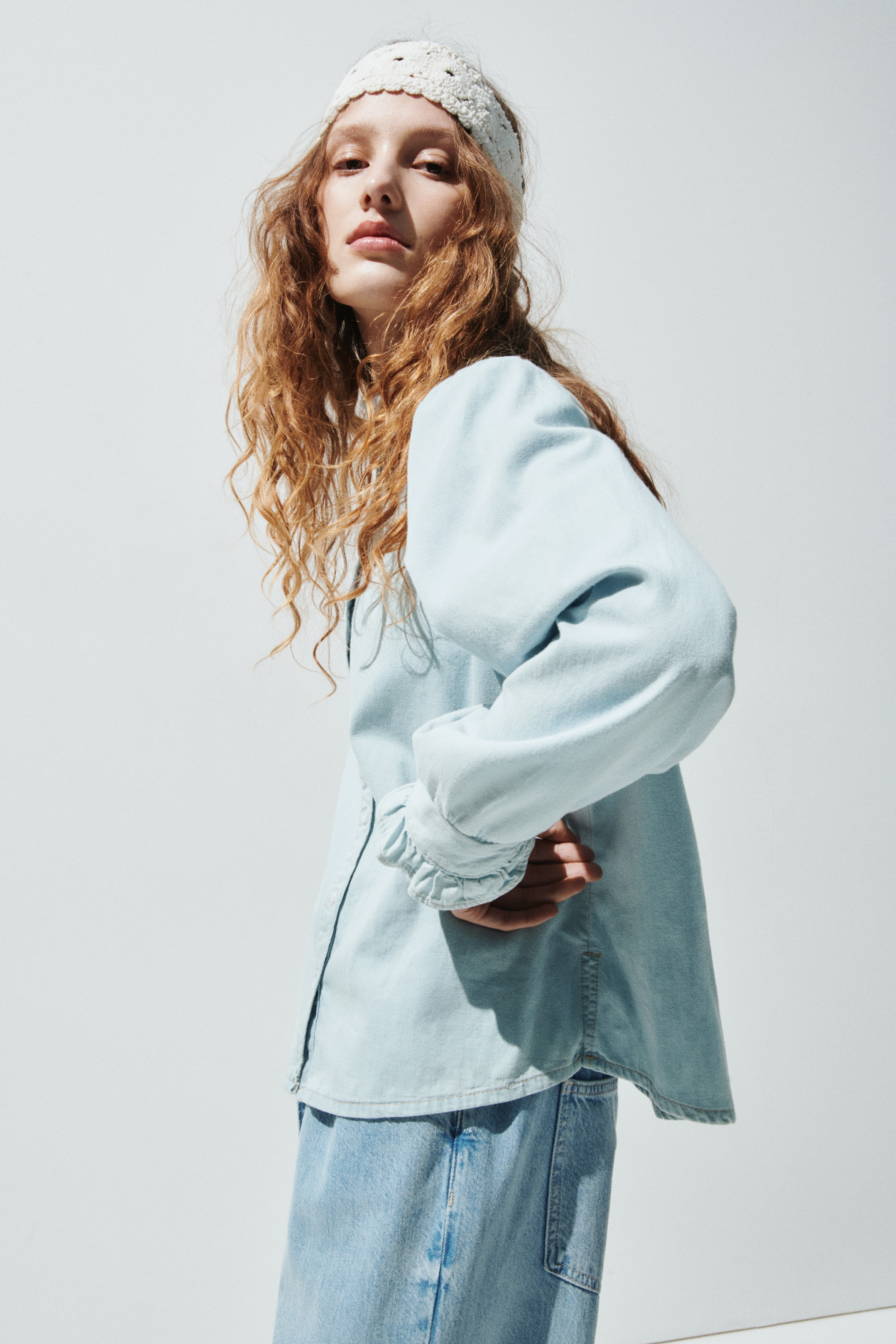 Teksas bluza s talasastim porubom - Bleda teksas plava/Teksas plava/Tamna teksas plava/Siva