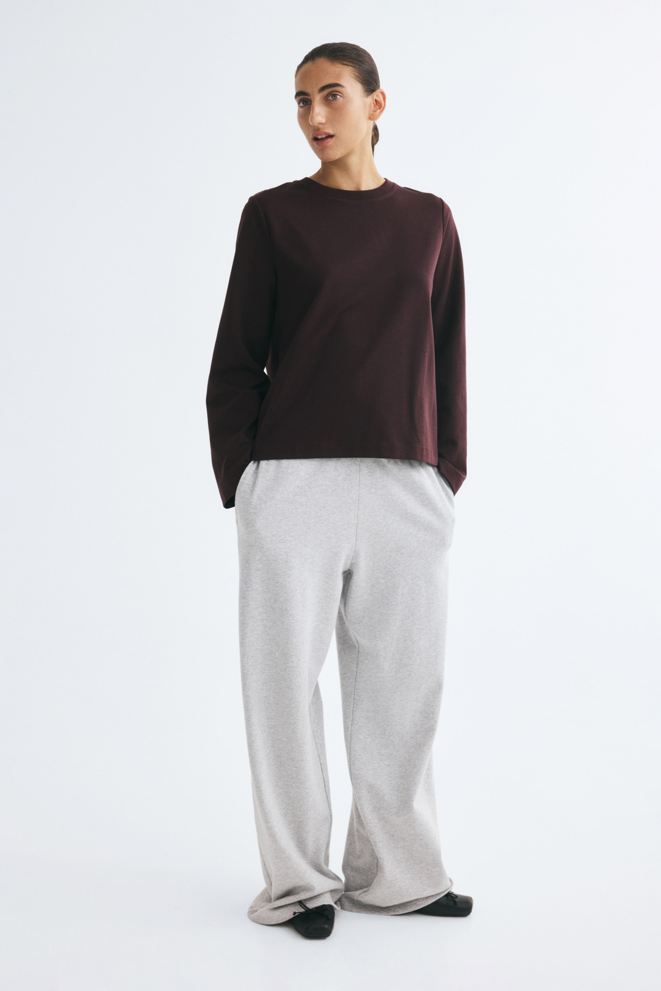 View larger image: Cotton jersey top - Burgundy - Ladies | H&M 1
