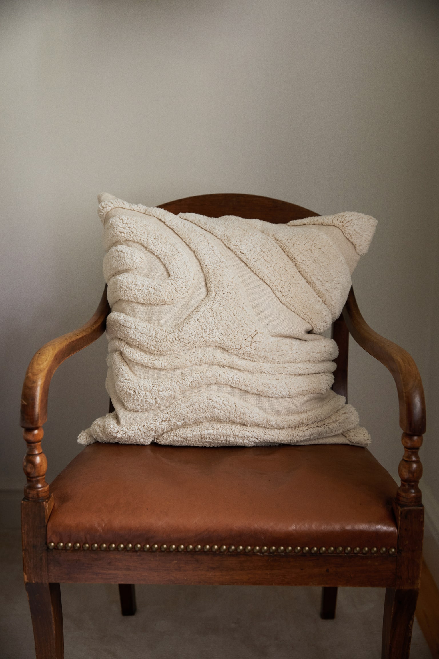 Patterned cotton cushion cover - Cream - 2