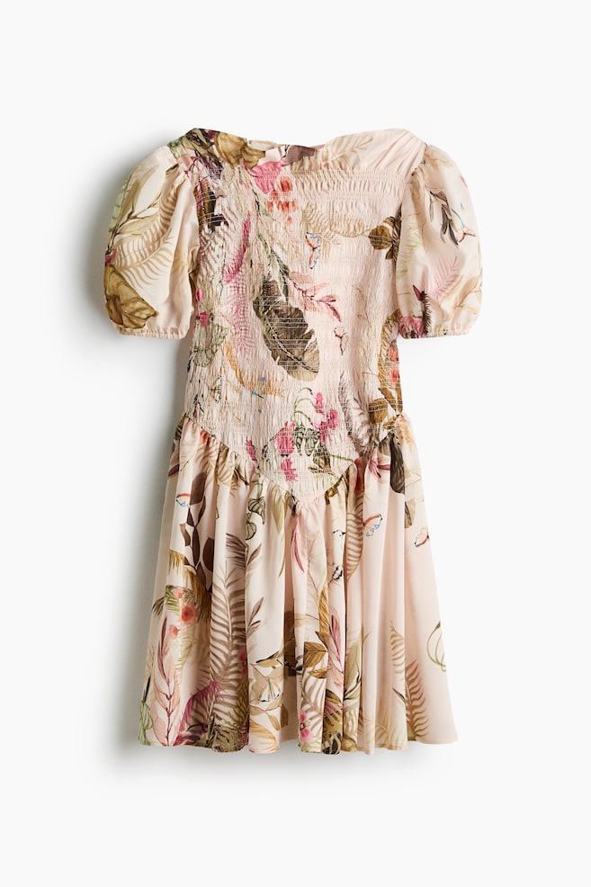 Smocked-bodice dress - Light dusty pink/Patterned/Light purple/Dark khaki green/White/Floral - 1