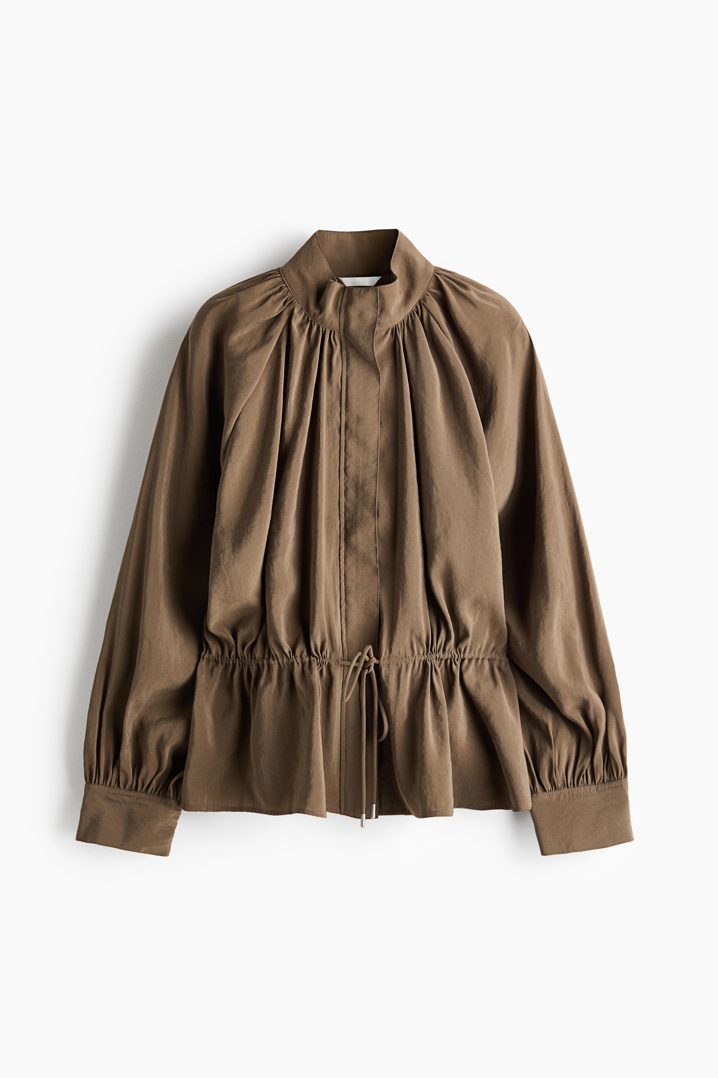 Balloon-sleeved drawstring-detail jacket - Mole/Dark steel blue