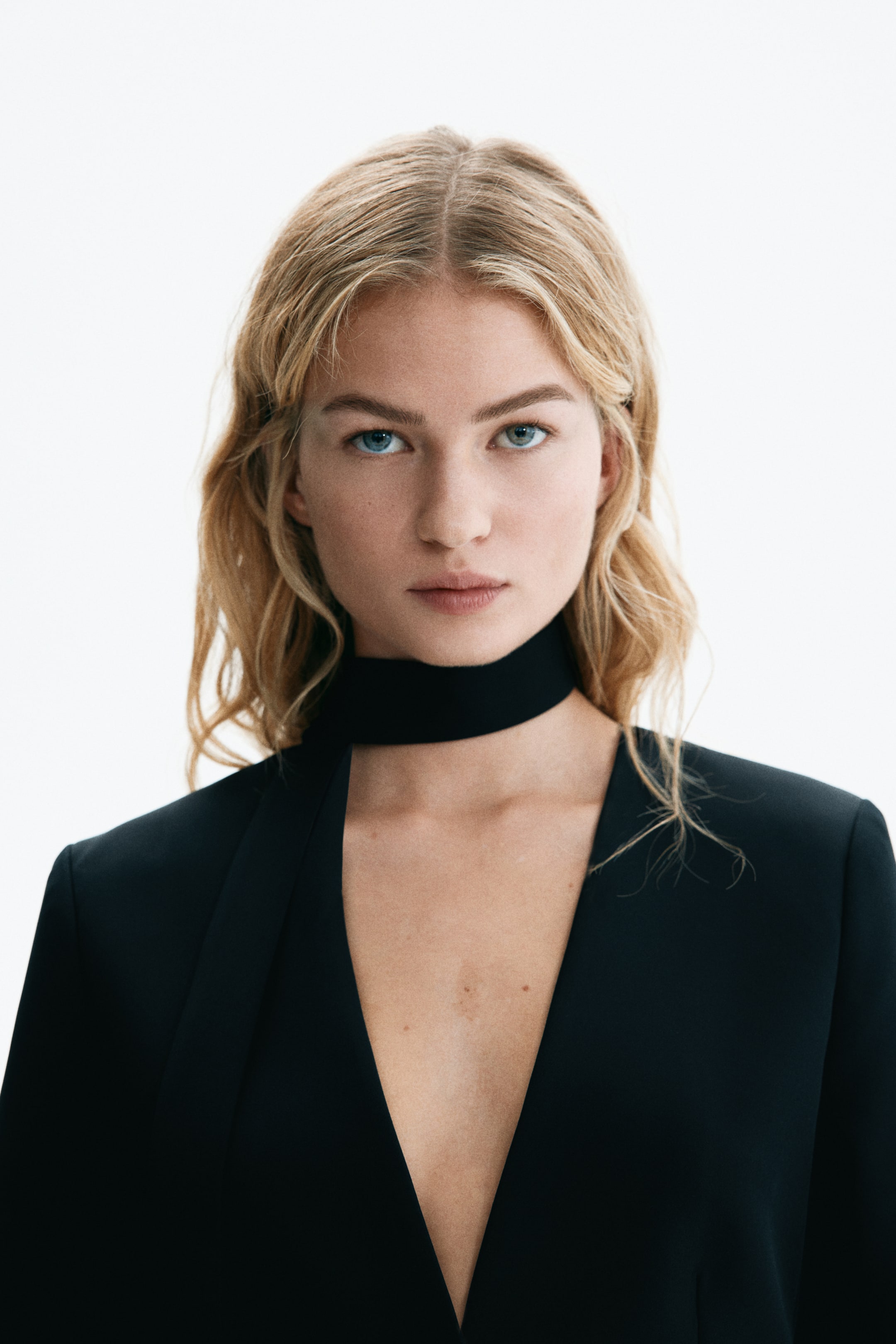 Scarf-Detail Collarless Jacket