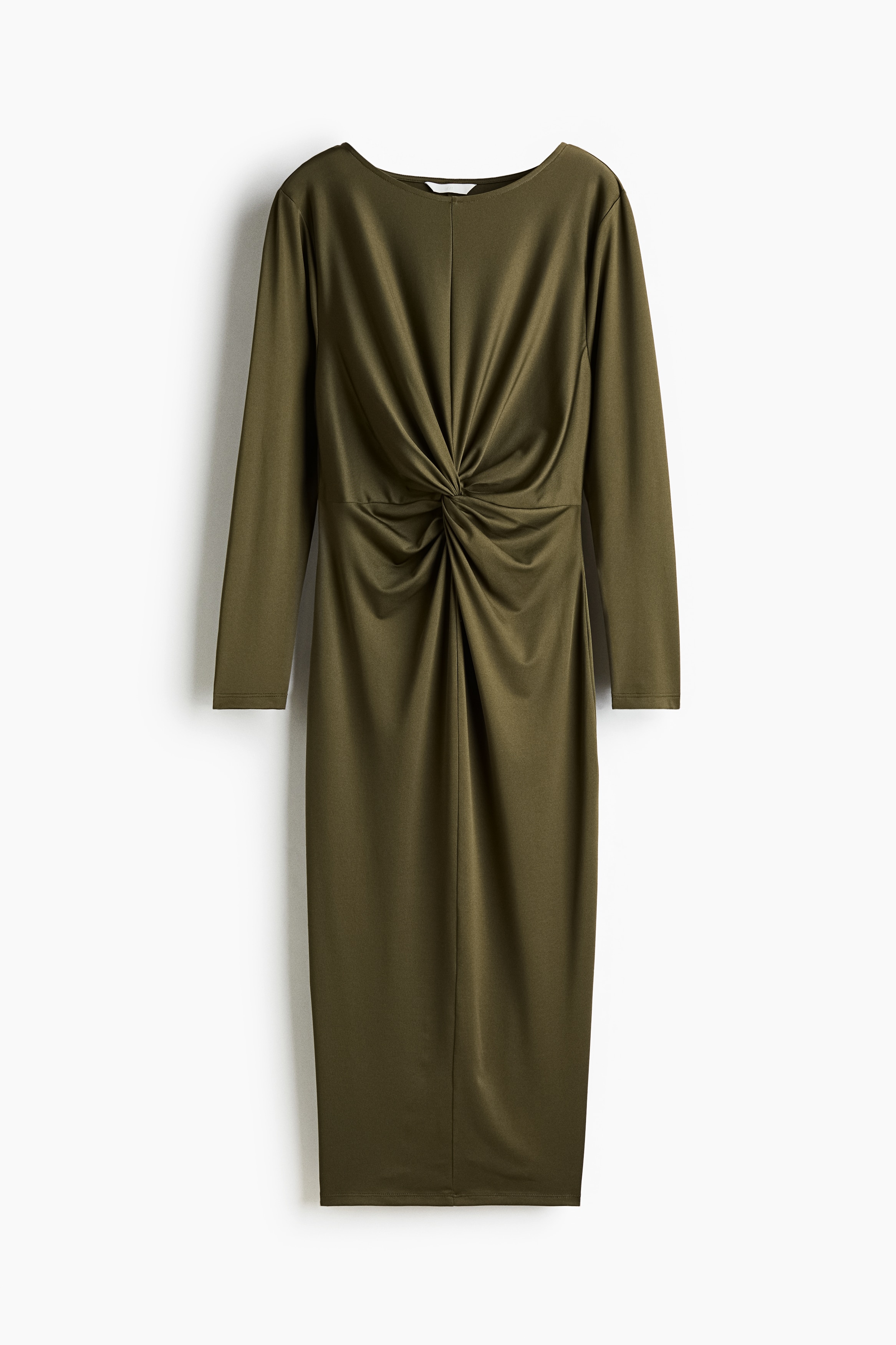 Burgu Detaylı Elbise - Koyu haki