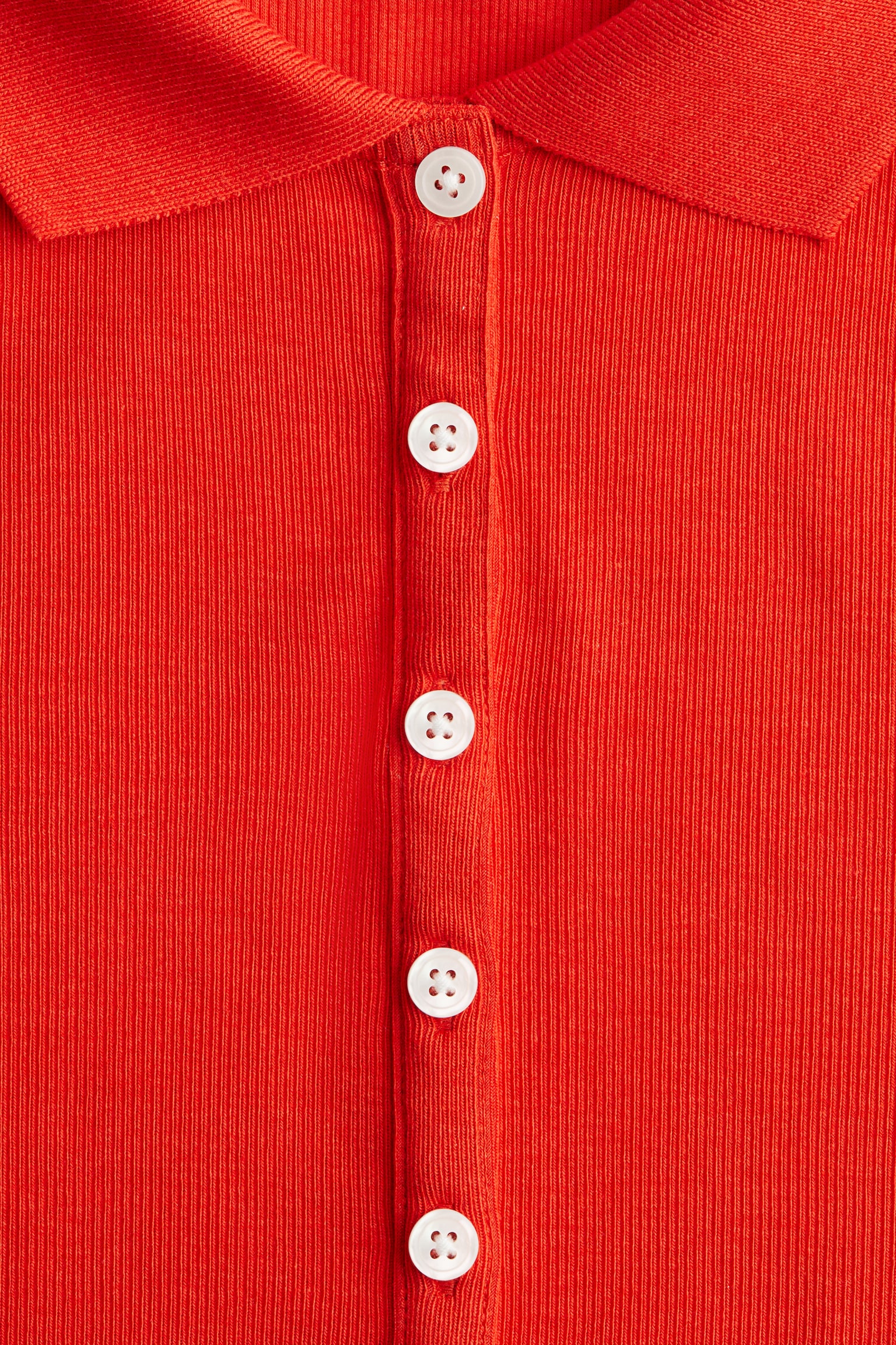 Женское поло H&M Ribbed Polo Shirt, цвет: Яркий красный — фото 2